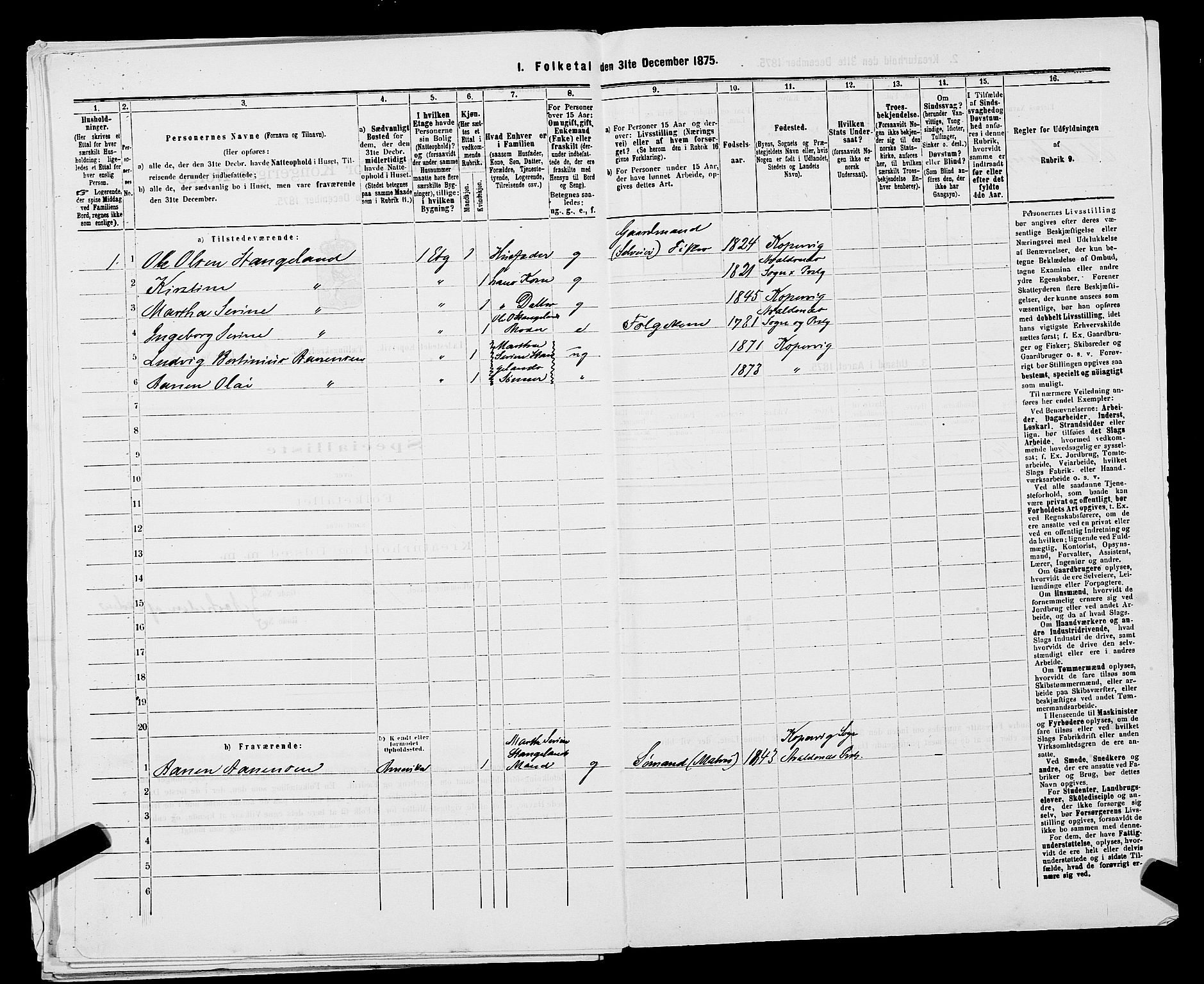 SAST, Folketelling 1875 for 1105B Avaldsnes prestegjeld, Kopervik ladested, 1875, s. 85