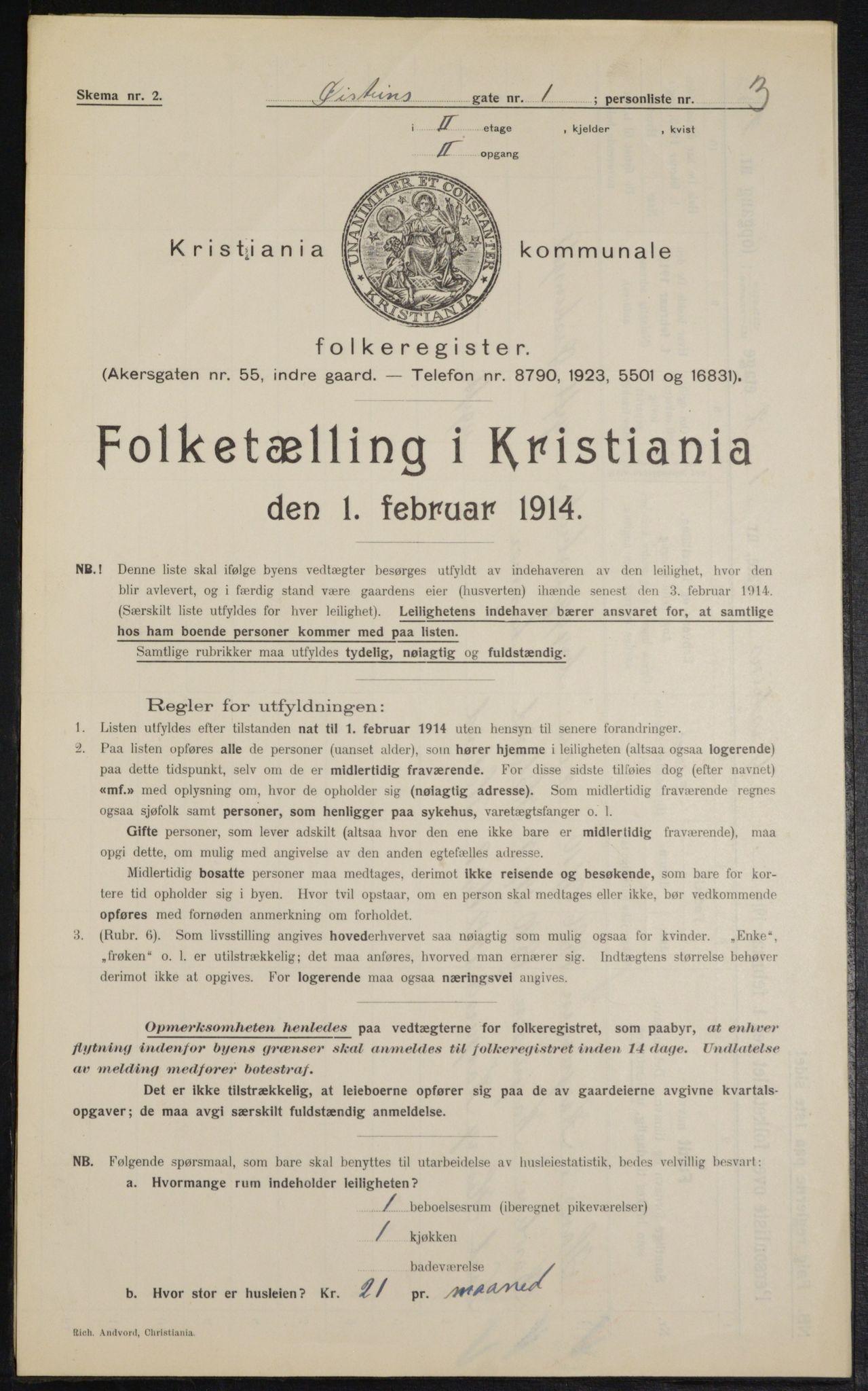 OBA, Kommunal folketelling 1.2.1914 for Kristiania, 1914, s. 131302