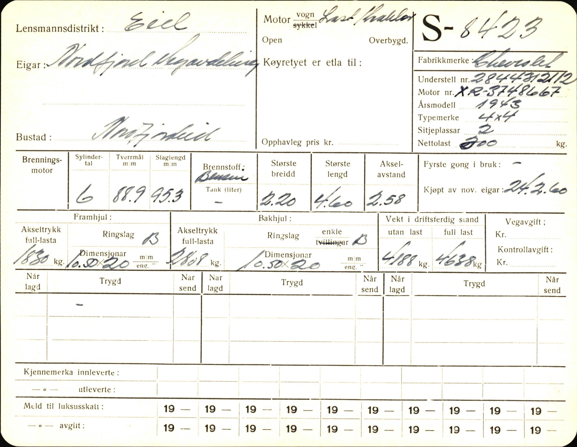 Statens vegvesen, Sogn og Fjordane vegkontor, AV/SAB-A-5301/4/F/L0006: Registerkort utmeldte Fjordane S8300-9500, 1930-1961, s. 201