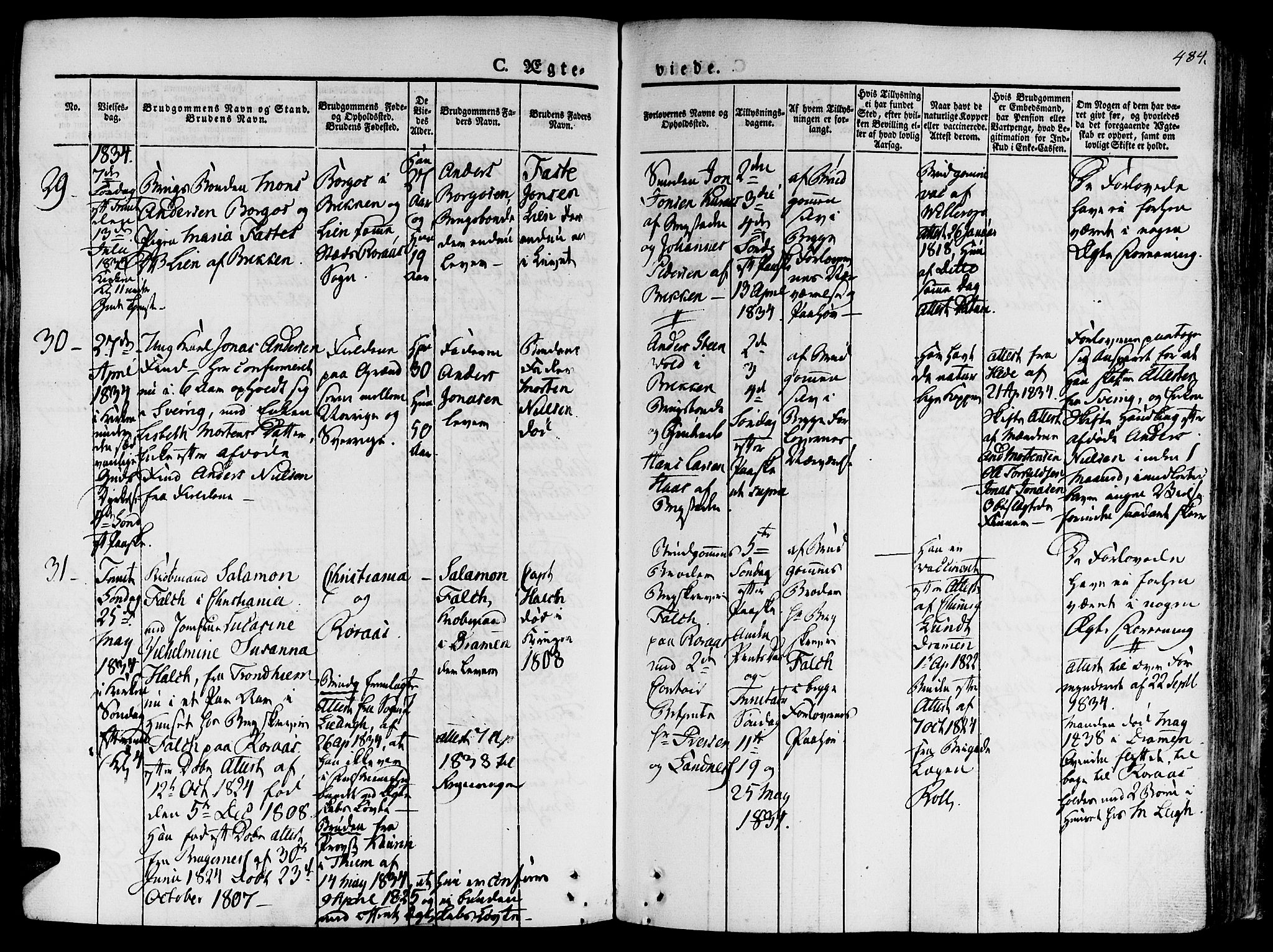 Ministerialprotokoller, klokkerbøker og fødselsregistre - Sør-Trøndelag, AV/SAT-A-1456/681/L0930: Ministerialbok nr. 681A08, 1829-1844, s. 484