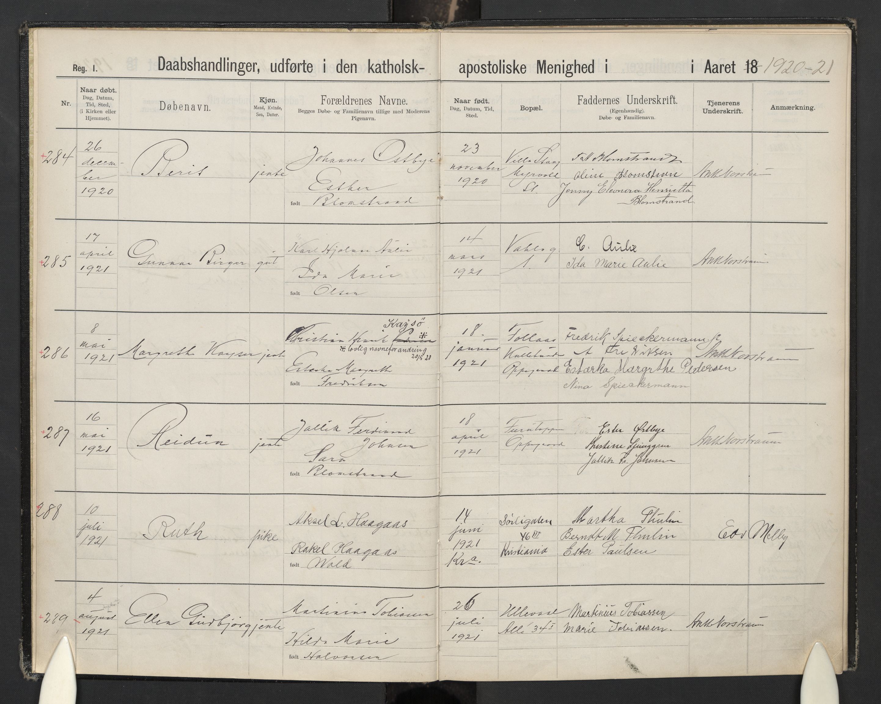 Den katolsk apostoliske menighet i Oslo , AV/SAO-PAO-0214/F/Fb/L0005: Dissenterprotokoll nr. 5, 1920-1957