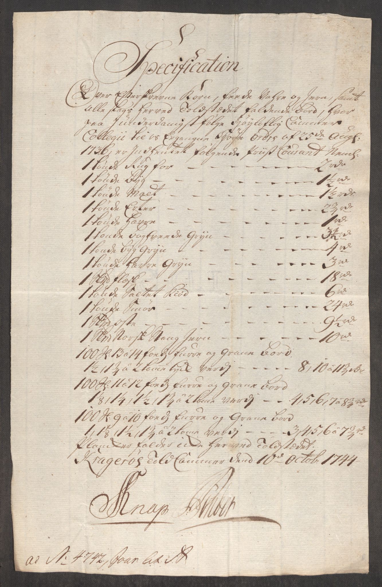 Rentekammeret inntil 1814, Realistisk ordnet avdeling, RA/EA-4070/Oe/L0002: [Ø1]: Priskuranter, 1740-1744, s. 952