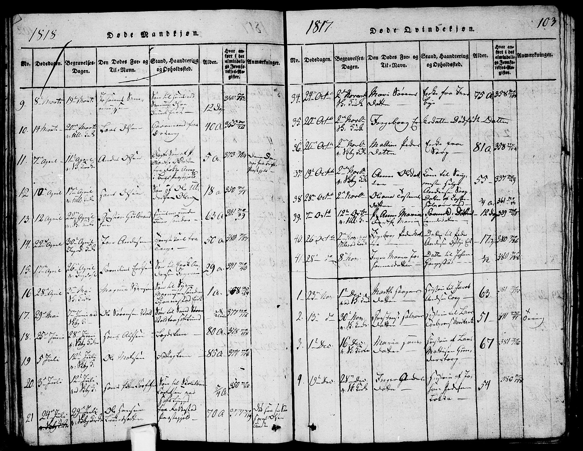 Skjeberg prestekontor Kirkebøker, AV/SAO-A-10923/G/Ga/L0001: Klokkerbok nr. I 1, 1815-1830, s. 103