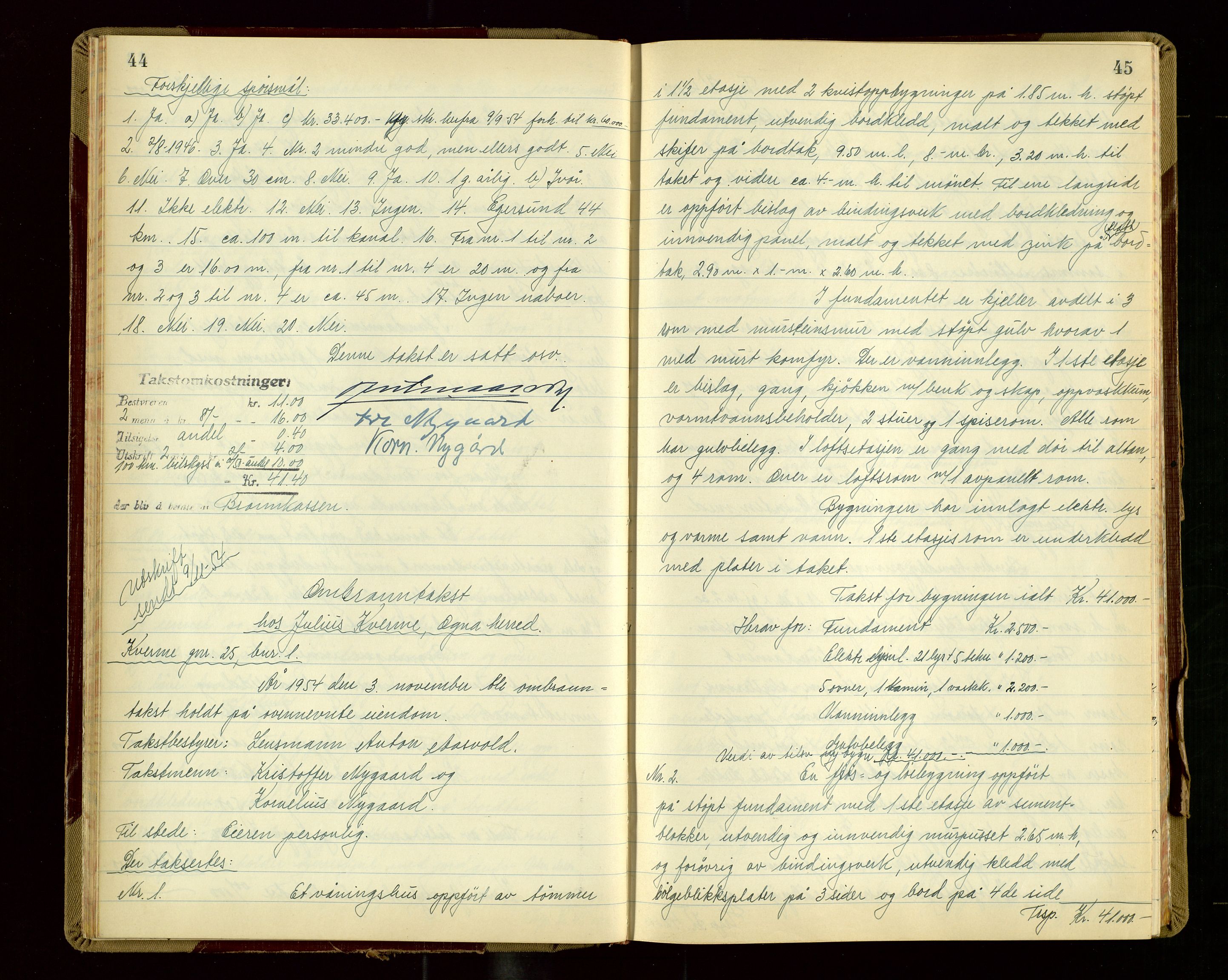 Eigersund lensmannskontor, AV/SAST-A-100171/Goa/L0013: "Branntakstprotokoll", 1954-1955, s. 44-45