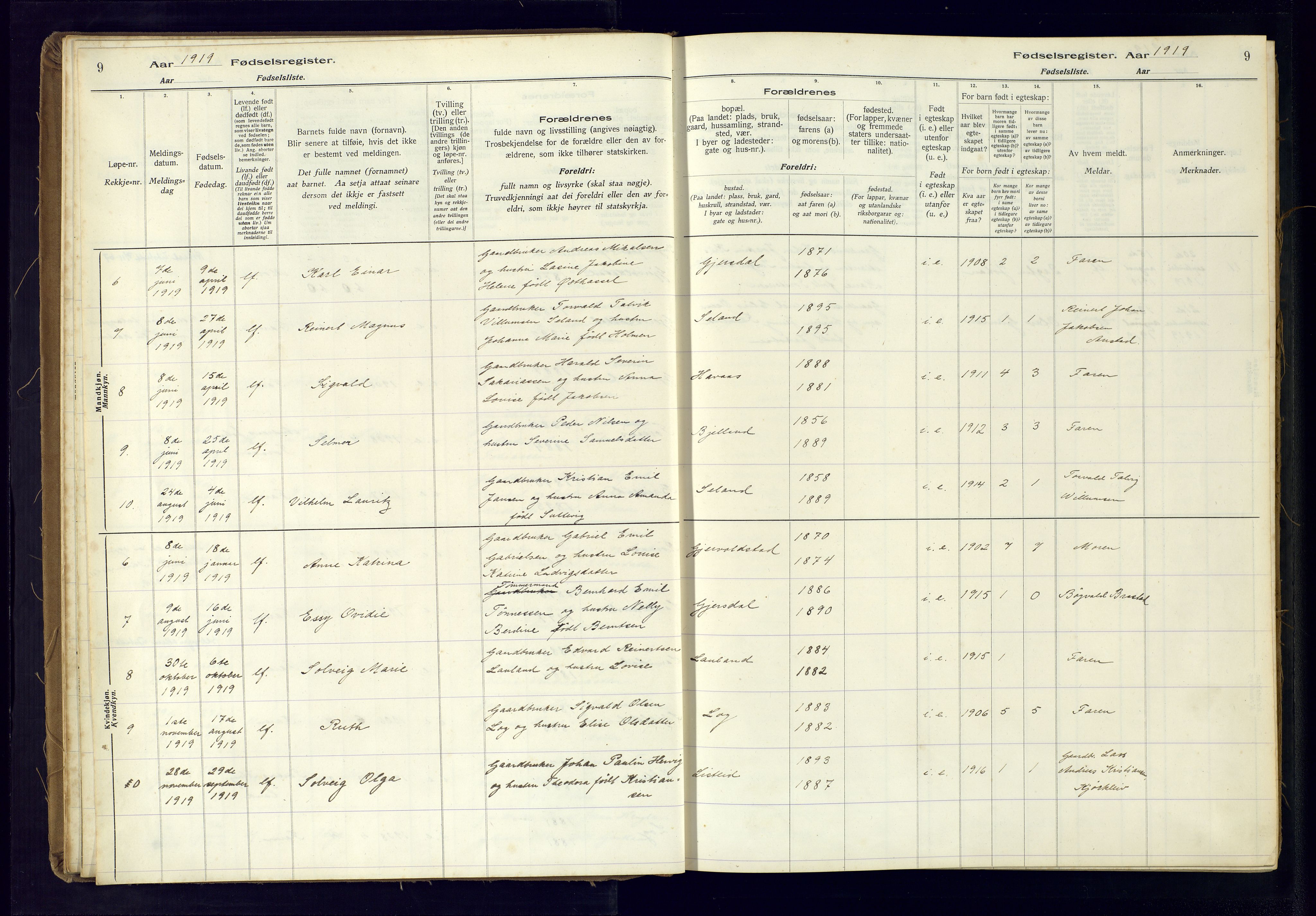 Herad sokneprestkontor, AV/SAK-1111-0018/J/Ja/L0001: Fødselsregister nr. A-VI-12, 1916-1981, s. 9