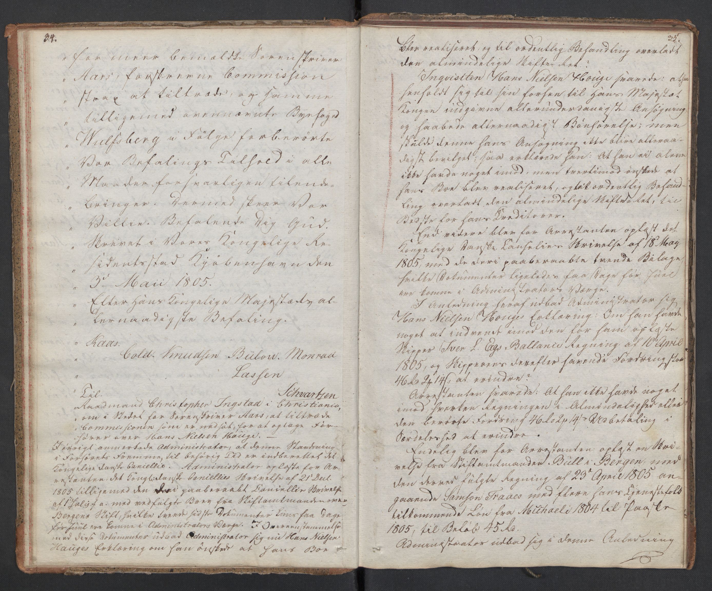 Justisdepartementet, Kommisjon i saken mot Hans Nielsen Hauge 1804, AV/RA-S-1151/D/L0002: Hans Nielsen Hauges sak, 1804-1813, s. 34-35
