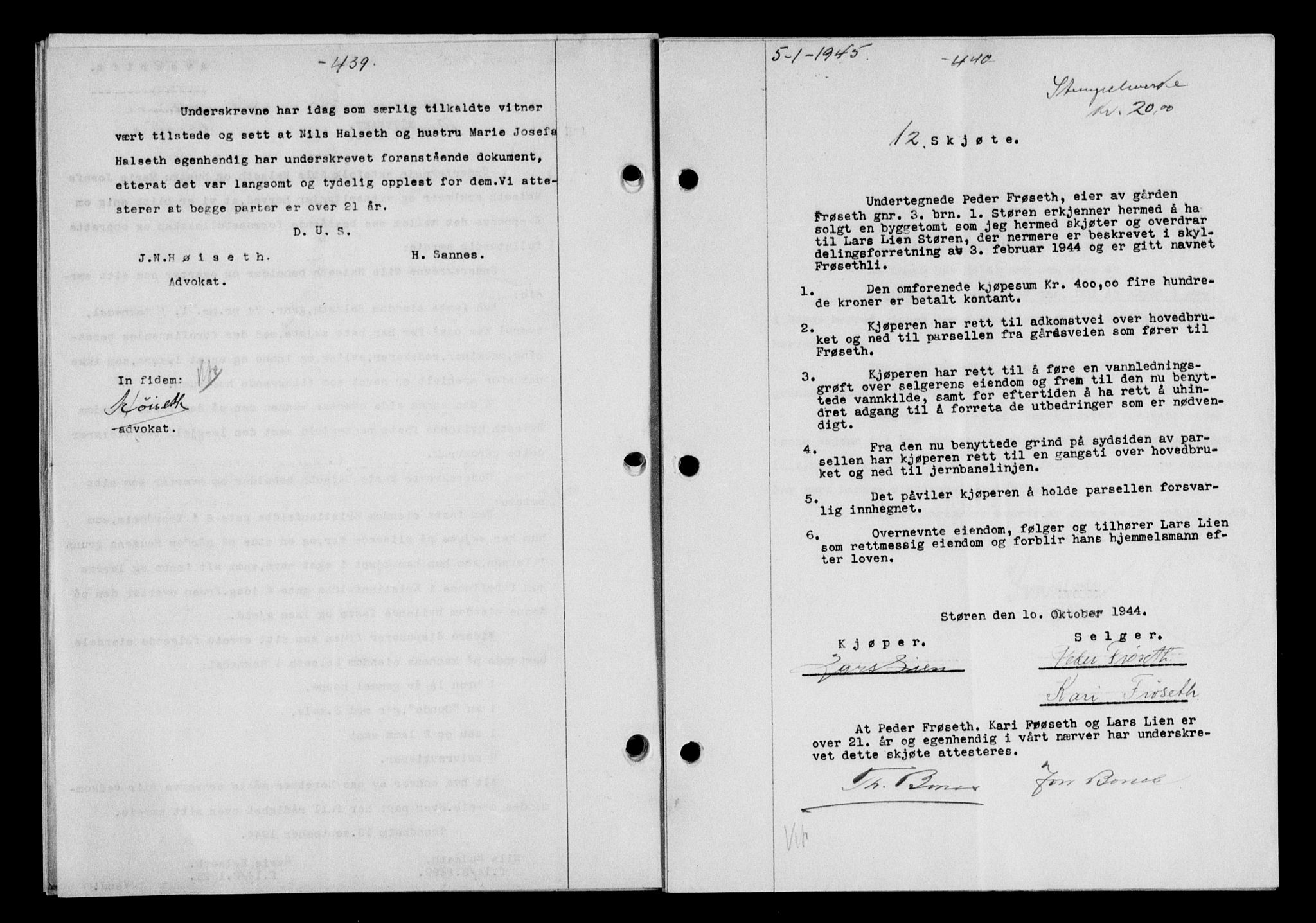 Gauldal sorenskriveri, SAT/A-0014/1/2/2C/L0058: Pantebok nr. 63, 1944-1945, Dagboknr: 12/1945