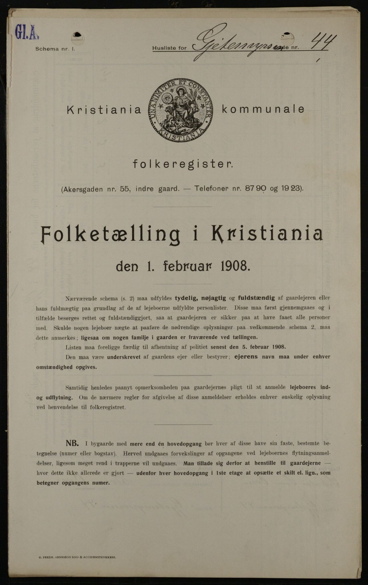 OBA, Kommunal folketelling 1.2.1908 for Kristiania kjøpstad, 1908, s. 26073