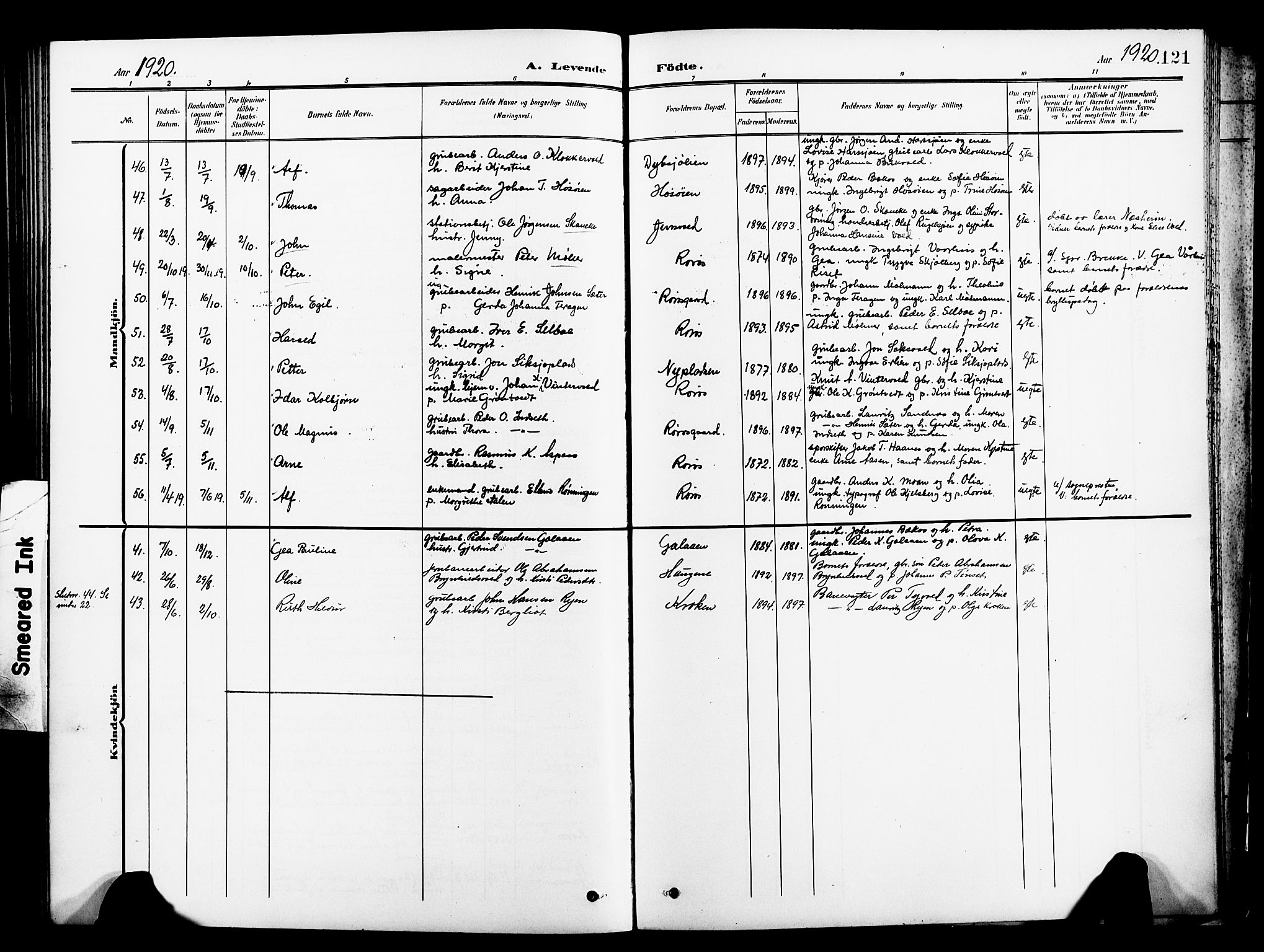 Ministerialprotokoller, klokkerbøker og fødselsregistre - Sør-Trøndelag, SAT/A-1456/681/L0942: Klokkerbok nr. 681C06, 1906-1925, s. 121