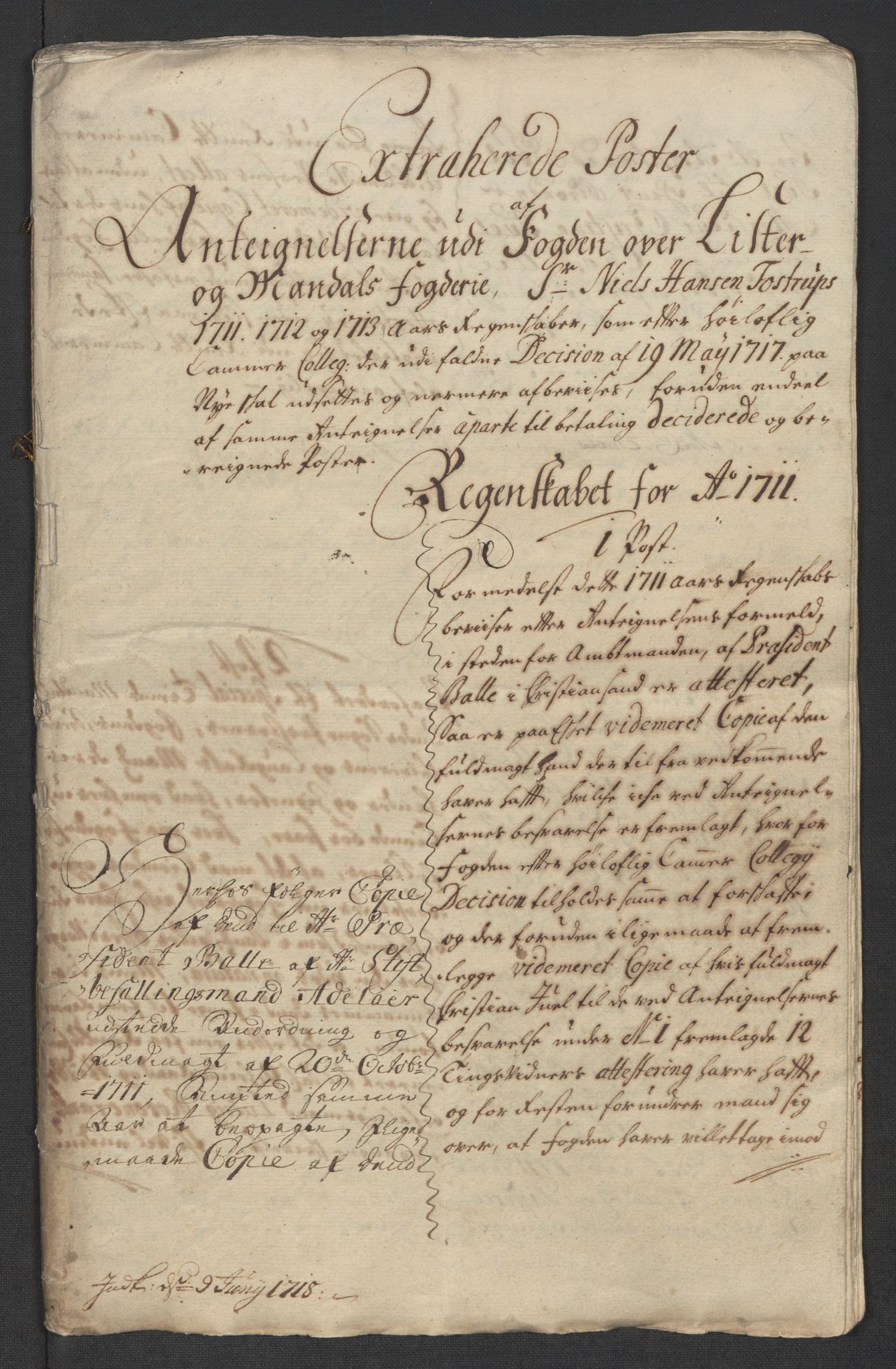 Rentekammeret inntil 1814, Reviderte regnskaper, Fogderegnskap, AV/RA-EA-4092/R43/L2557: Fogderegnskap Lista og Mandal, 1711-1713, s. 316