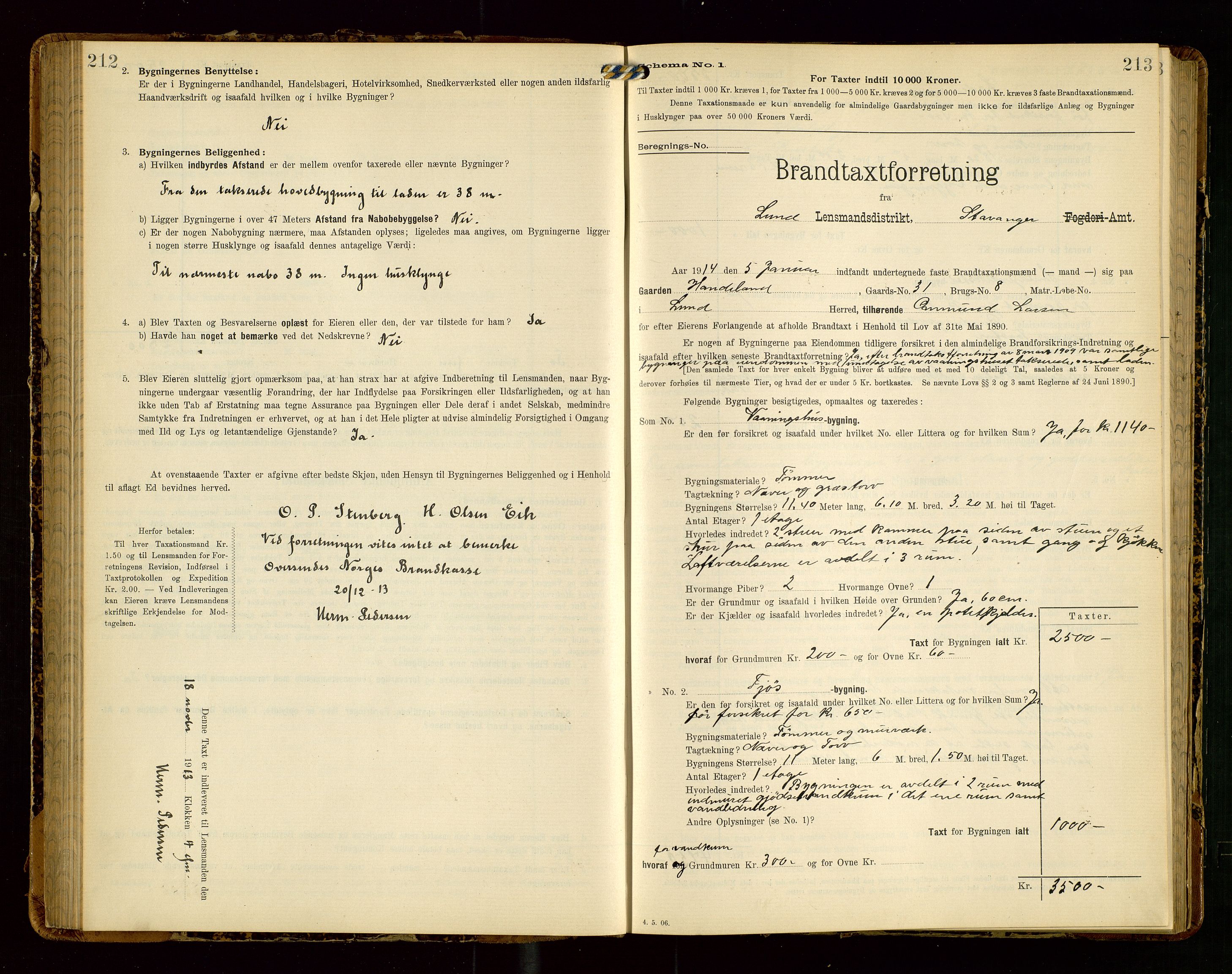 Lund lensmannskontor, AV/SAST-A-100303/Gob/L0002: "Brandtakstprotokol", 1908-1918, s. 212-213