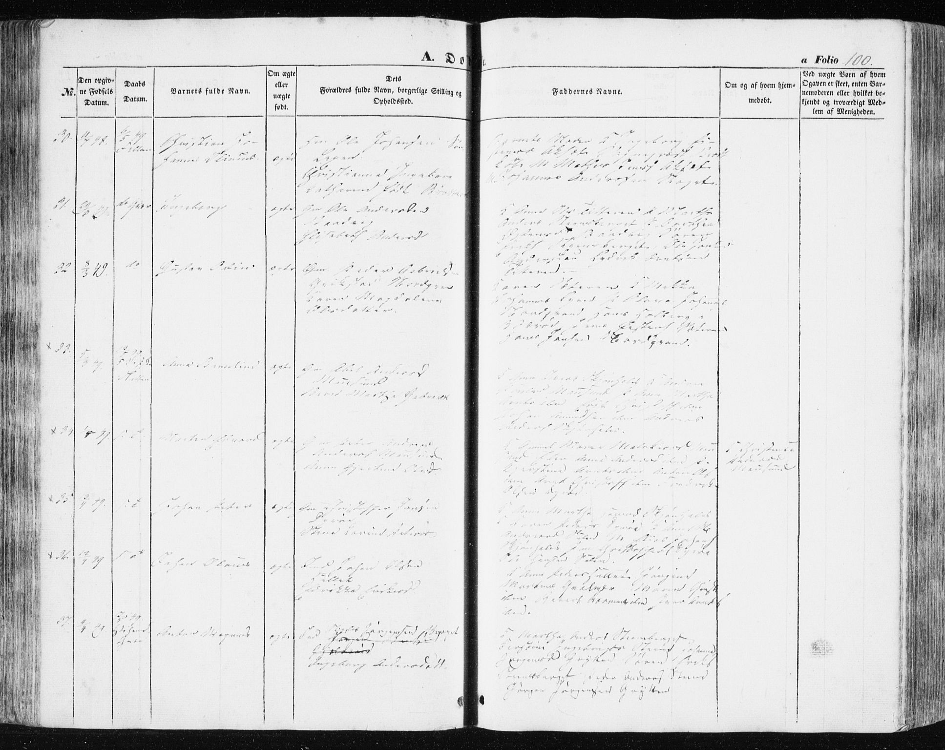 Ministerialprotokoller, klokkerbøker og fødselsregistre - Sør-Trøndelag, SAT/A-1456/634/L0529: Ministerialbok nr. 634A05, 1843-1851, s. 100