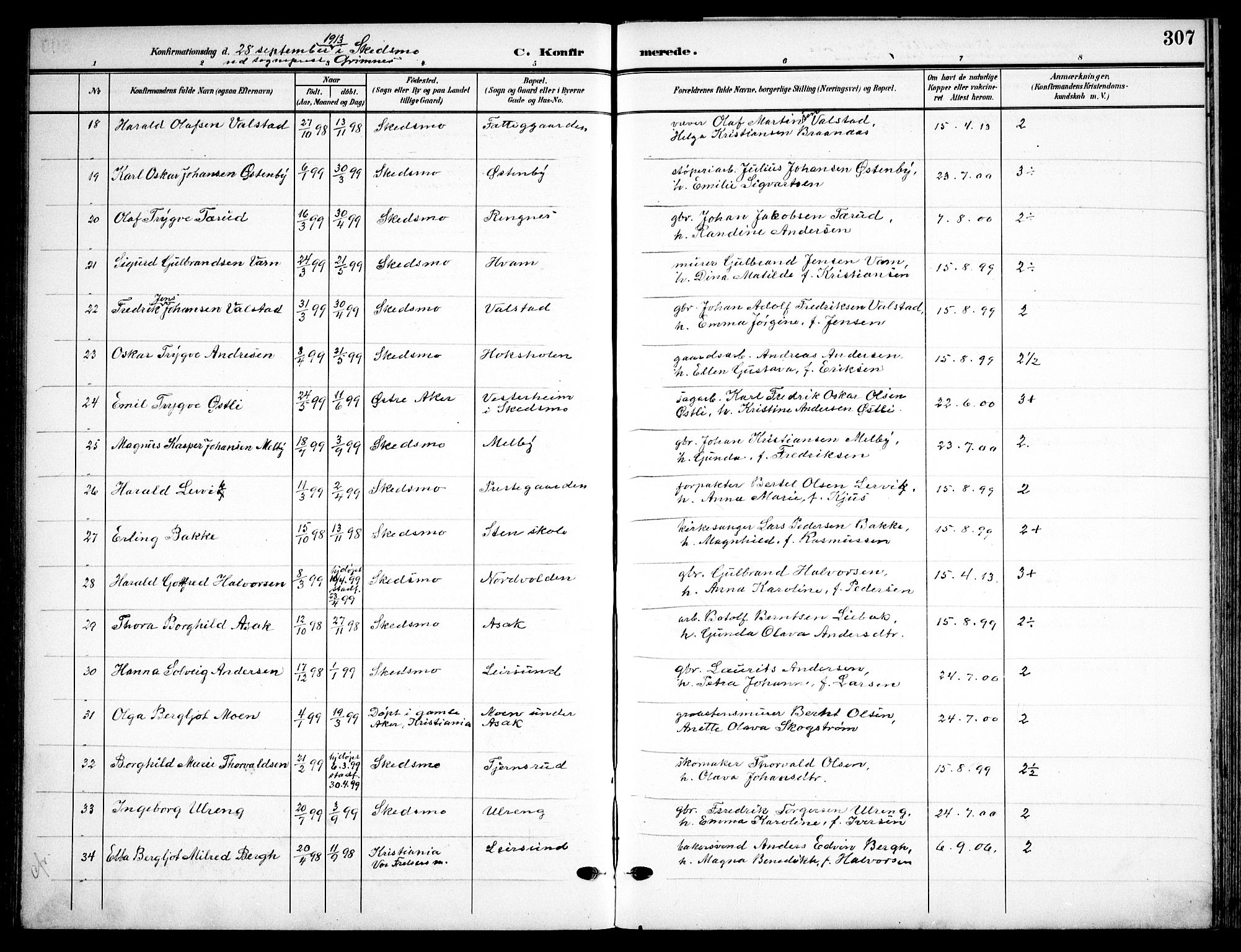 Skedsmo prestekontor Kirkebøker, AV/SAO-A-10033a/F/Fa/L0015: Ministerialbok nr. I 15, 1902-1917, s. 307