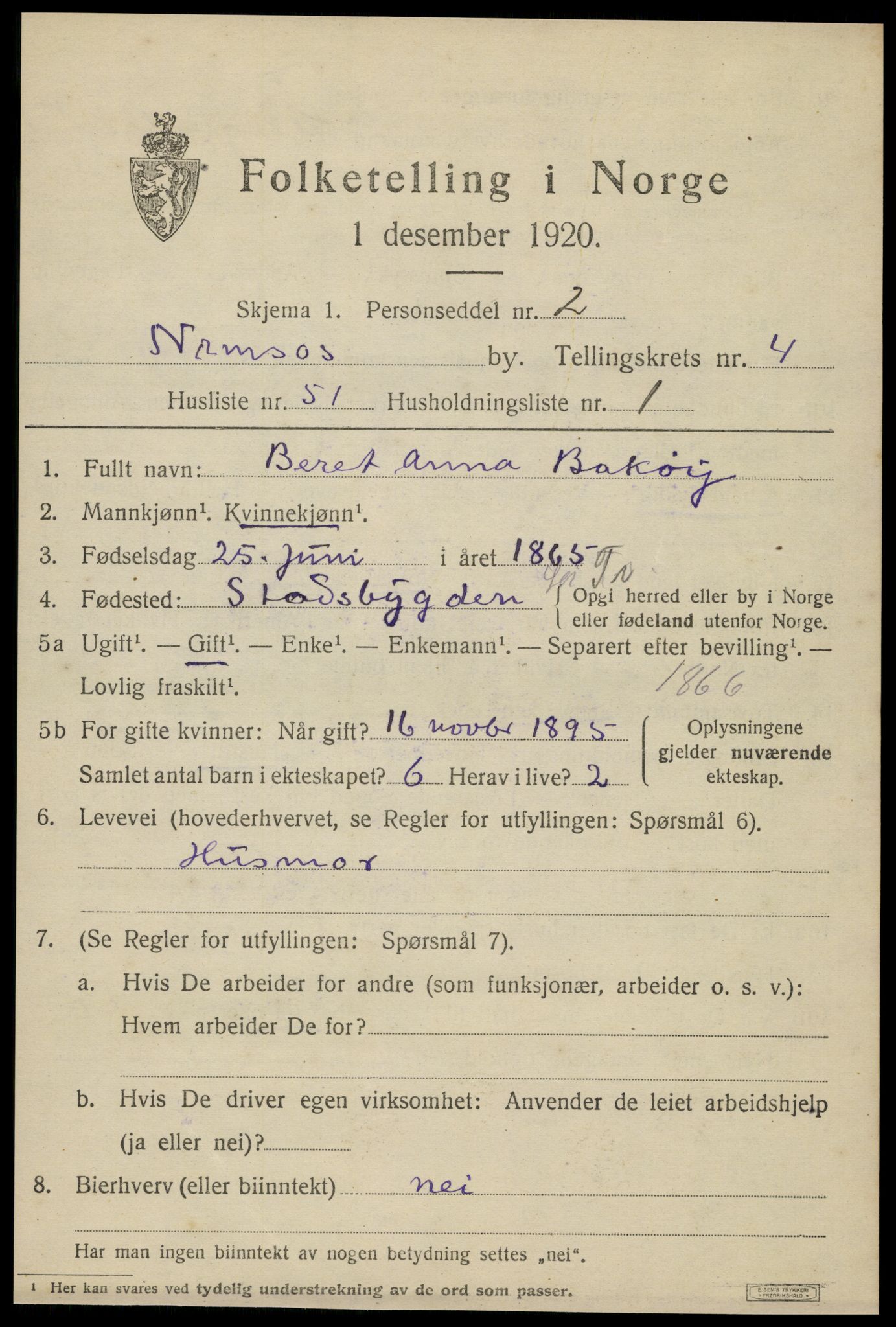 SAT, Folketelling 1920 for 1703 Namsos ladested, 1920, s. 5637