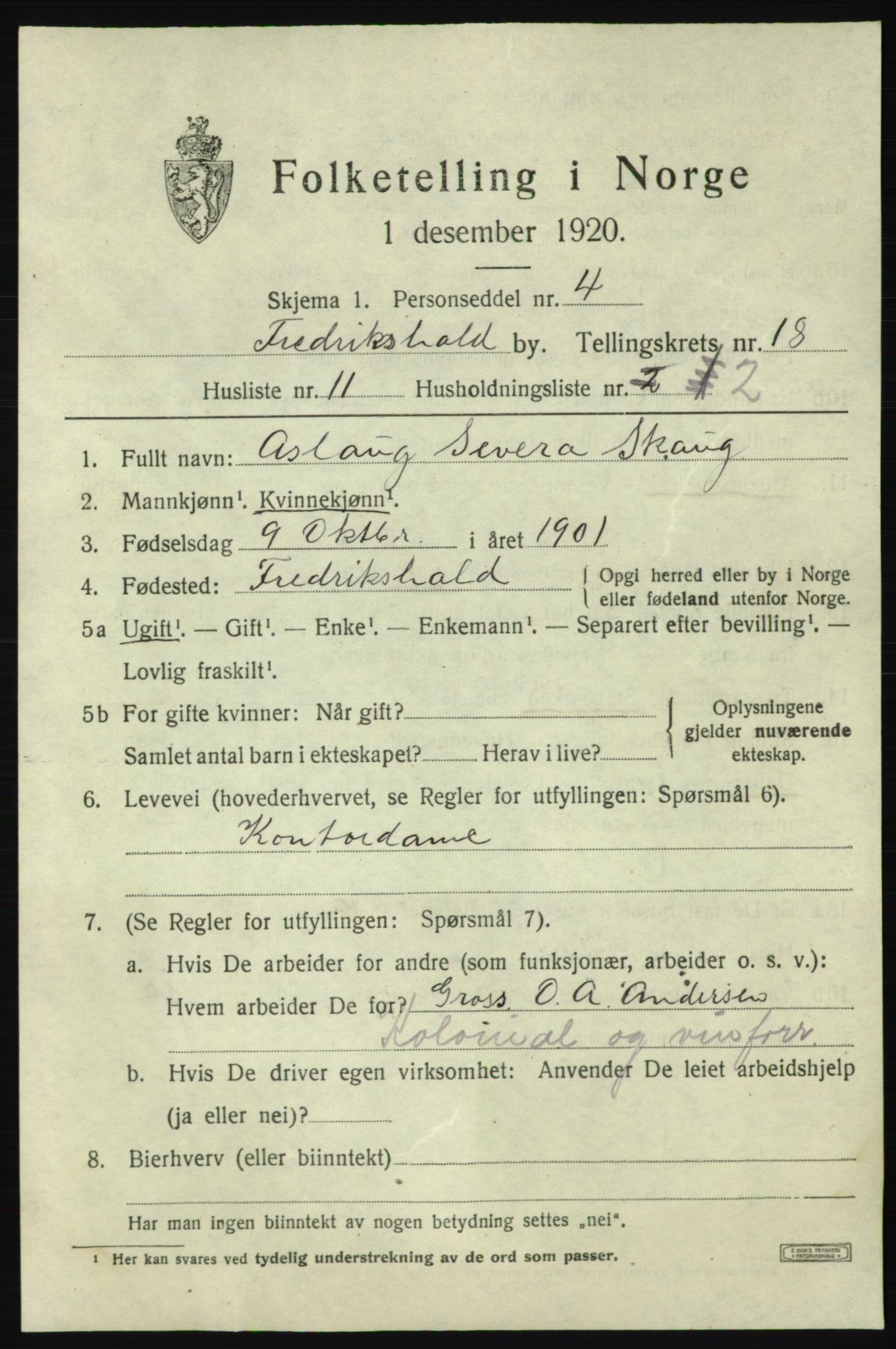 SAO, Folketelling 1920 for 0101 Fredrikshald kjøpstad, 1920, s. 27339