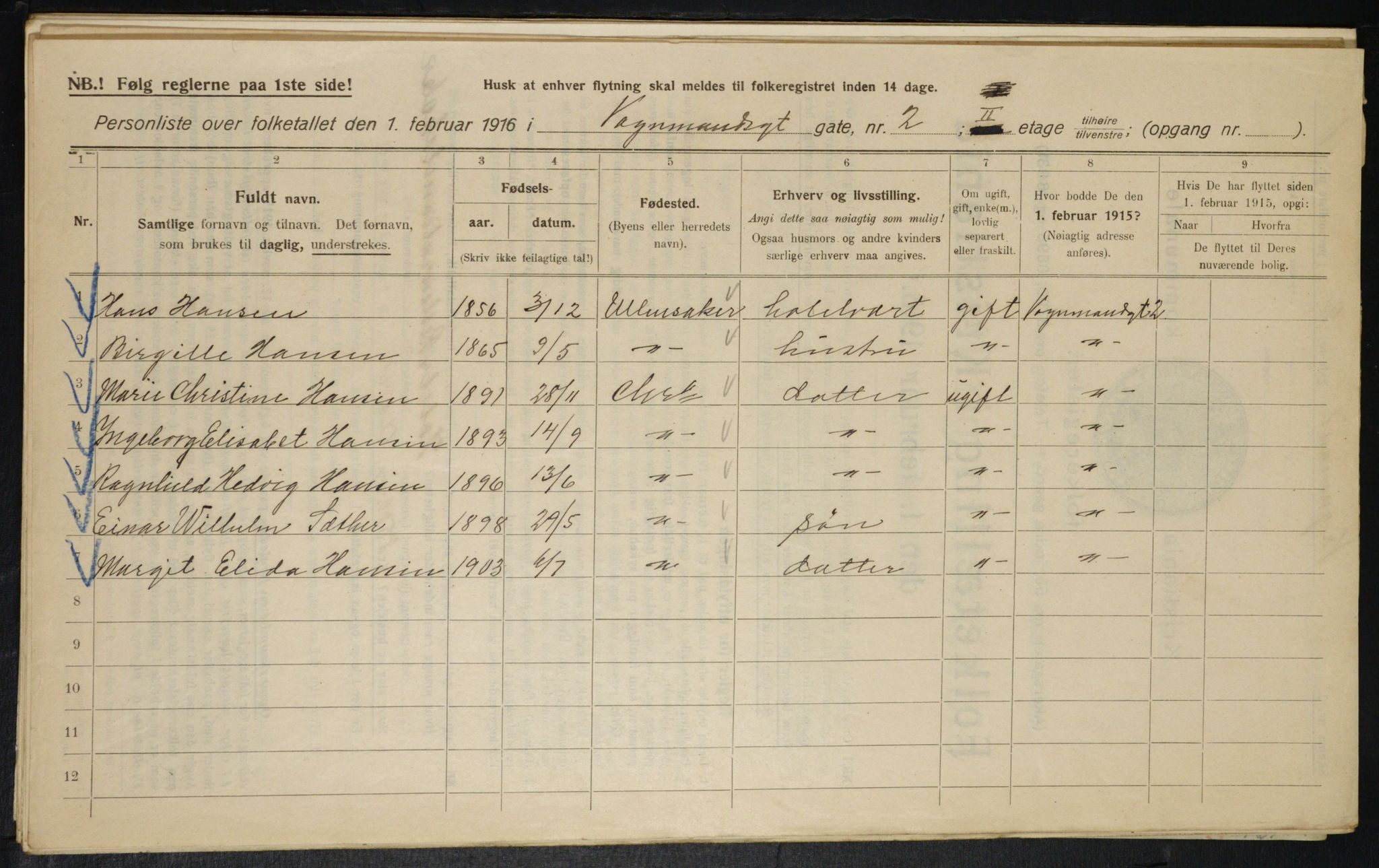 OBA, Kommunal folketelling 1.2.1916 for Kristiania, 1916, s. 127807