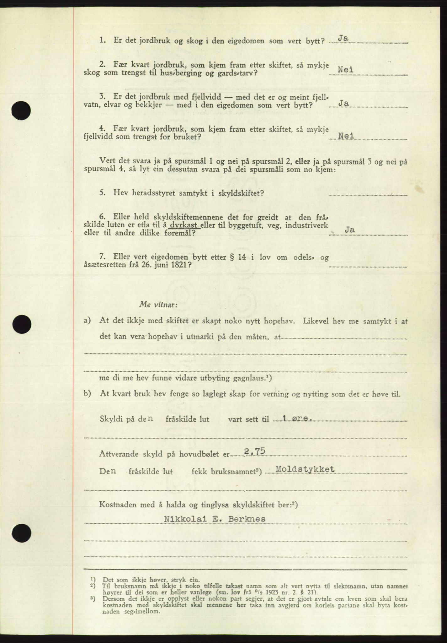 Søre Sunnmøre sorenskriveri, AV/SAT-A-4122/1/2/2C/L0085: Pantebok nr. 11A, 1949-1949, Dagboknr: 1372/1949