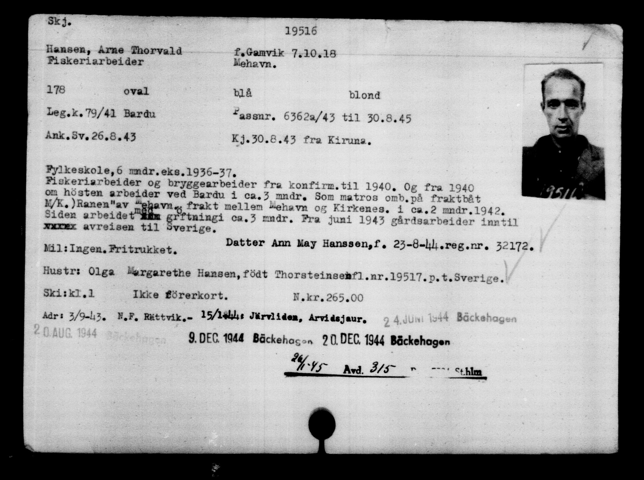 Utenriksstasjonene, Legasjonen i Stockholm, Flyktningkontoret, AV/RA-S-6753/V/Va/L0009: Kjesäterkartoteket, flyktninger med registreringsnr. 18502-22048, 1940-1945, s. 1170