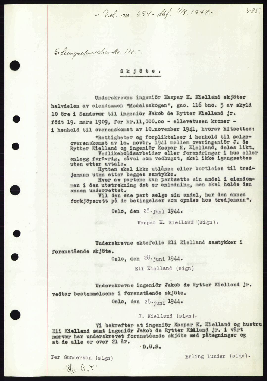 Numedal og Sandsvær sorenskriveri, SAKO/A-128/G/Ga/Gaa/L0055: Pantebok nr. A7, 1943-1944, Dagboknr: 694/1944