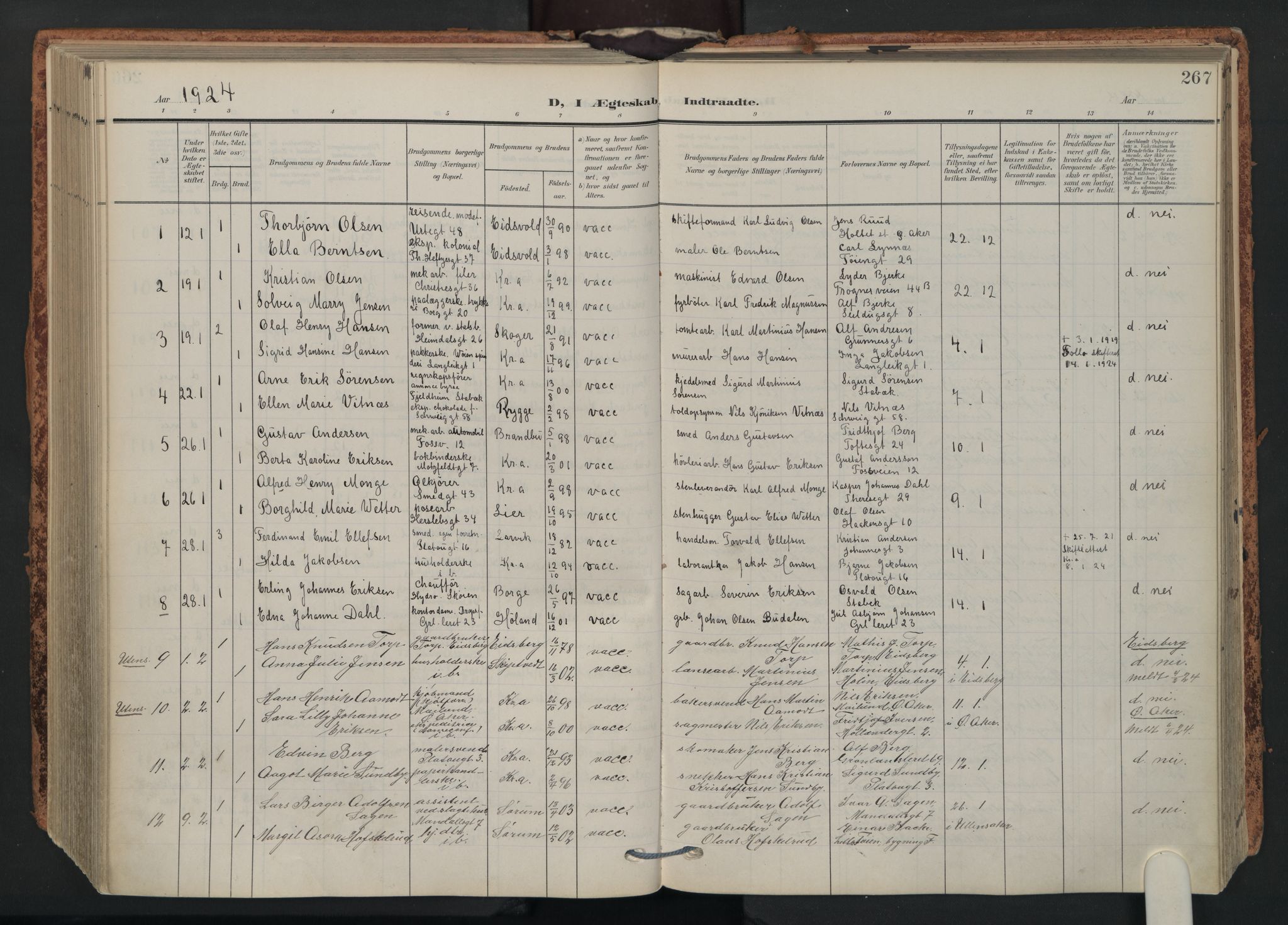 Grønland prestekontor Kirkebøker, AV/SAO-A-10848/F/Fa/L0017: Ministerialbok nr. 17, 1906-1934, s. 267