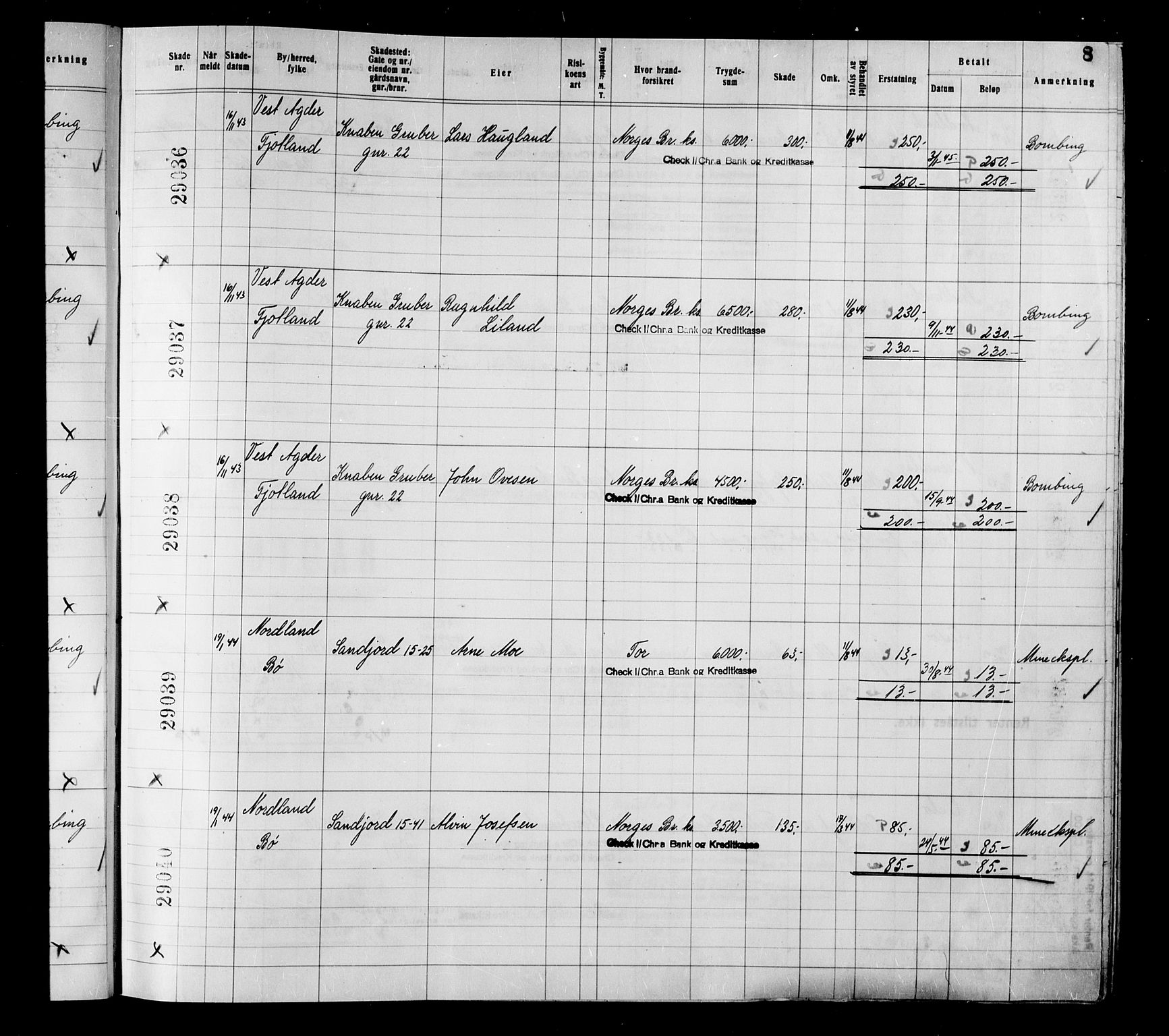 Krigsskadetrygdene for bygninger og løsøre, AV/RA-S-1548/V/L0034: Bygning, branntrygdet., 1940-1945