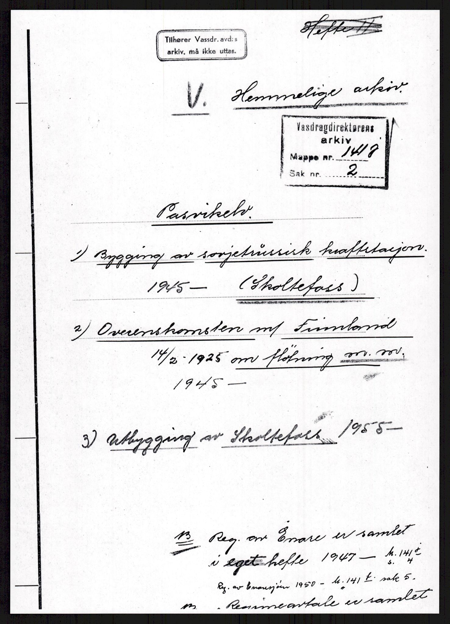 Vassdragsdirektoratet/avdelingen, RA/S-6242/F/Fa/L0537: Pasvikelva, 1932-1955, s. 431