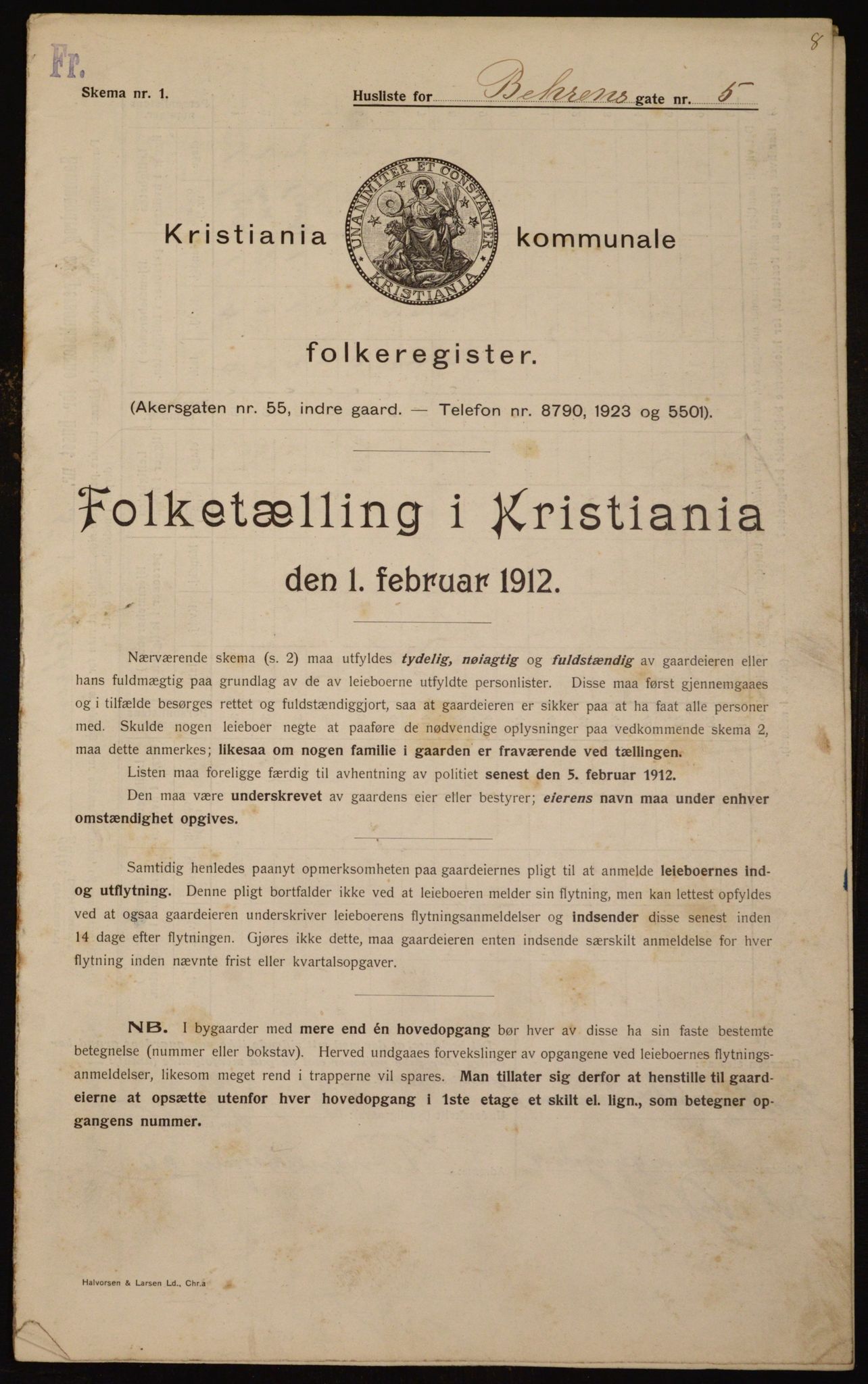 OBA, Kommunal folketelling 1.2.1912 for Kristiania, 1912, s. 3283