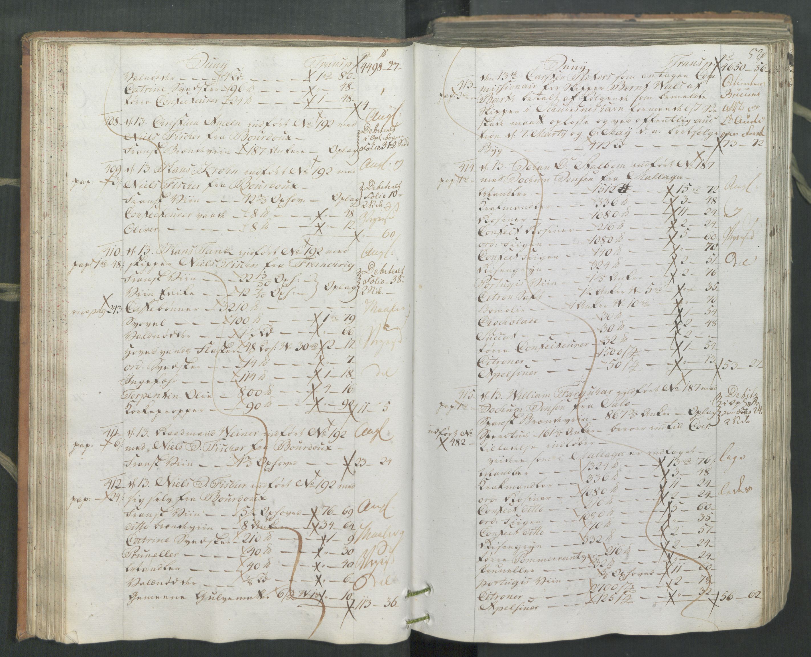 Generaltollkammeret, tollregnskaper, AV/RA-EA-5490/R26/L0222/0001: Tollregnskaper Bergen A / Inngående hovedtollbok, 1786, s. 51b-52a