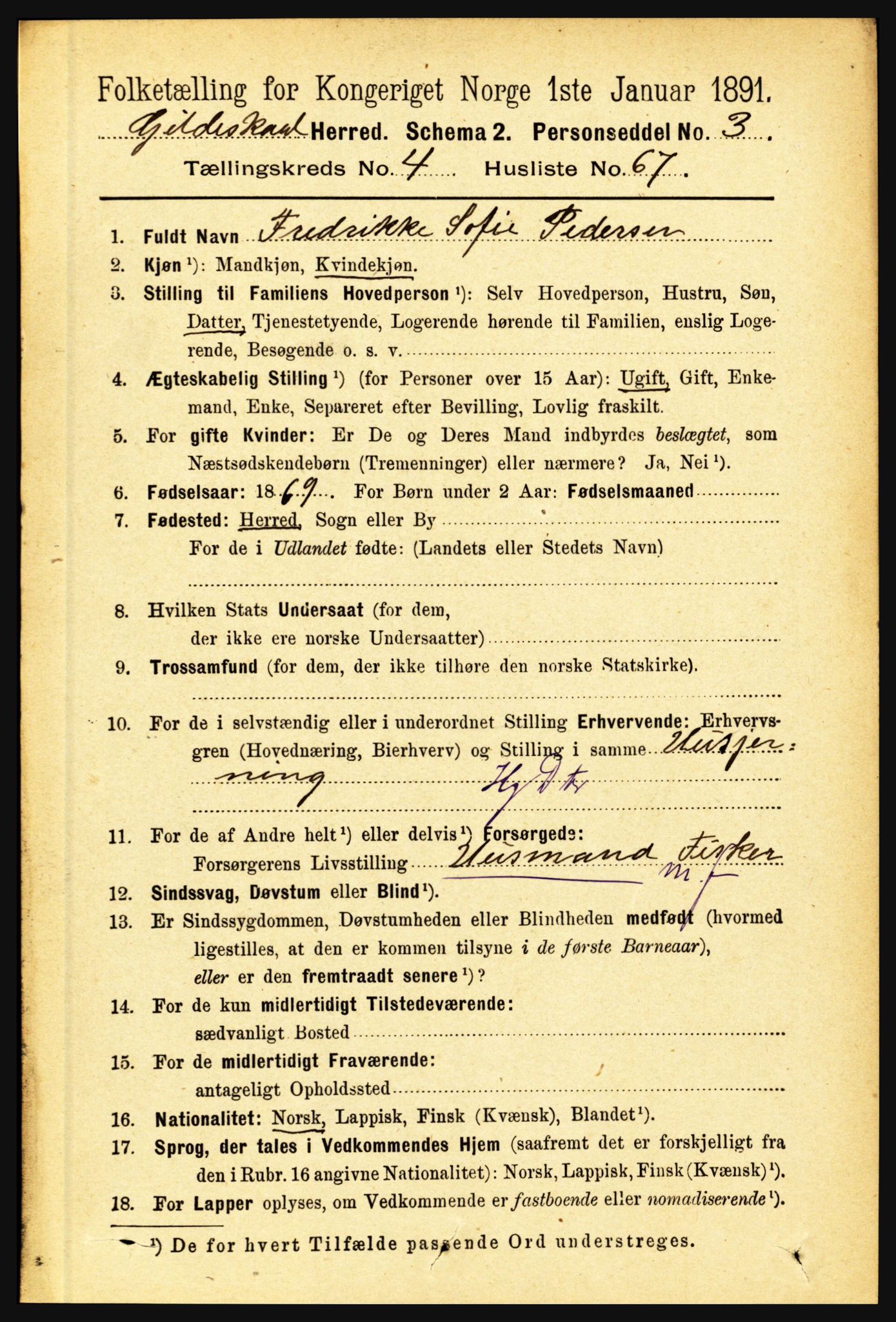 RA, Folketelling 1891 for 1838 Gildeskål herred, 1891, s. 1502