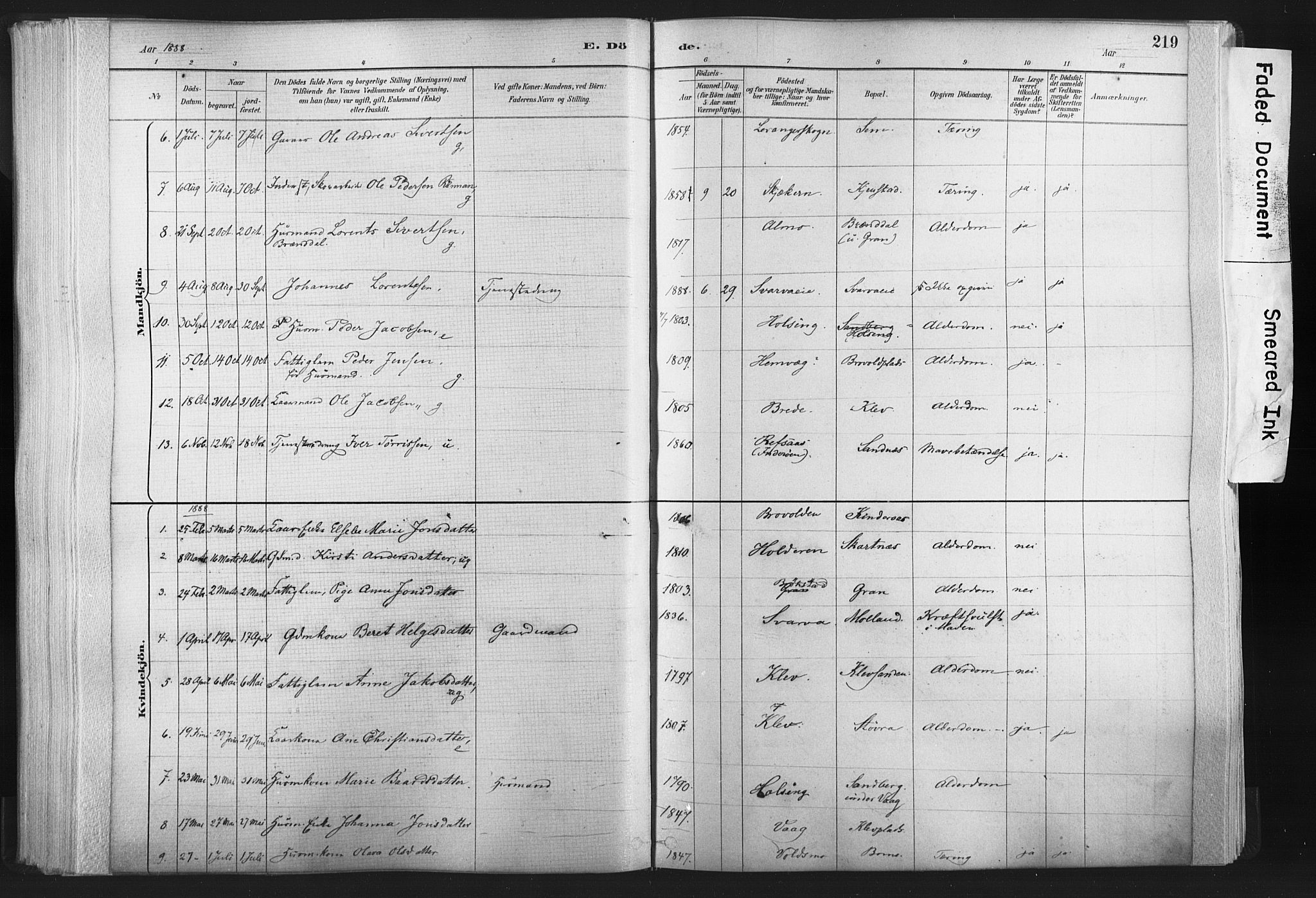 Ministerialprotokoller, klokkerbøker og fødselsregistre - Nord-Trøndelag, SAT/A-1458/749/L0474: Ministerialbok nr. 749A08, 1887-1903, s. 219