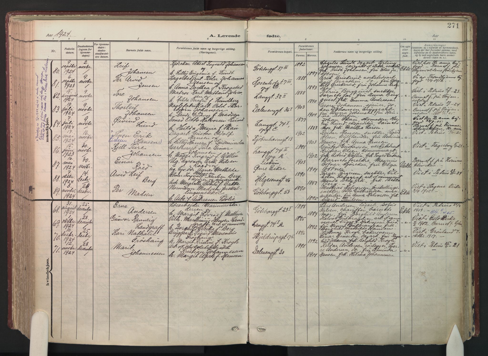 Petrus prestekontor Kirkebøker, AV/SAO-A-10872/F/Fa/L0012: Ministerialbok nr. 12, 1909-1936, s. 271
