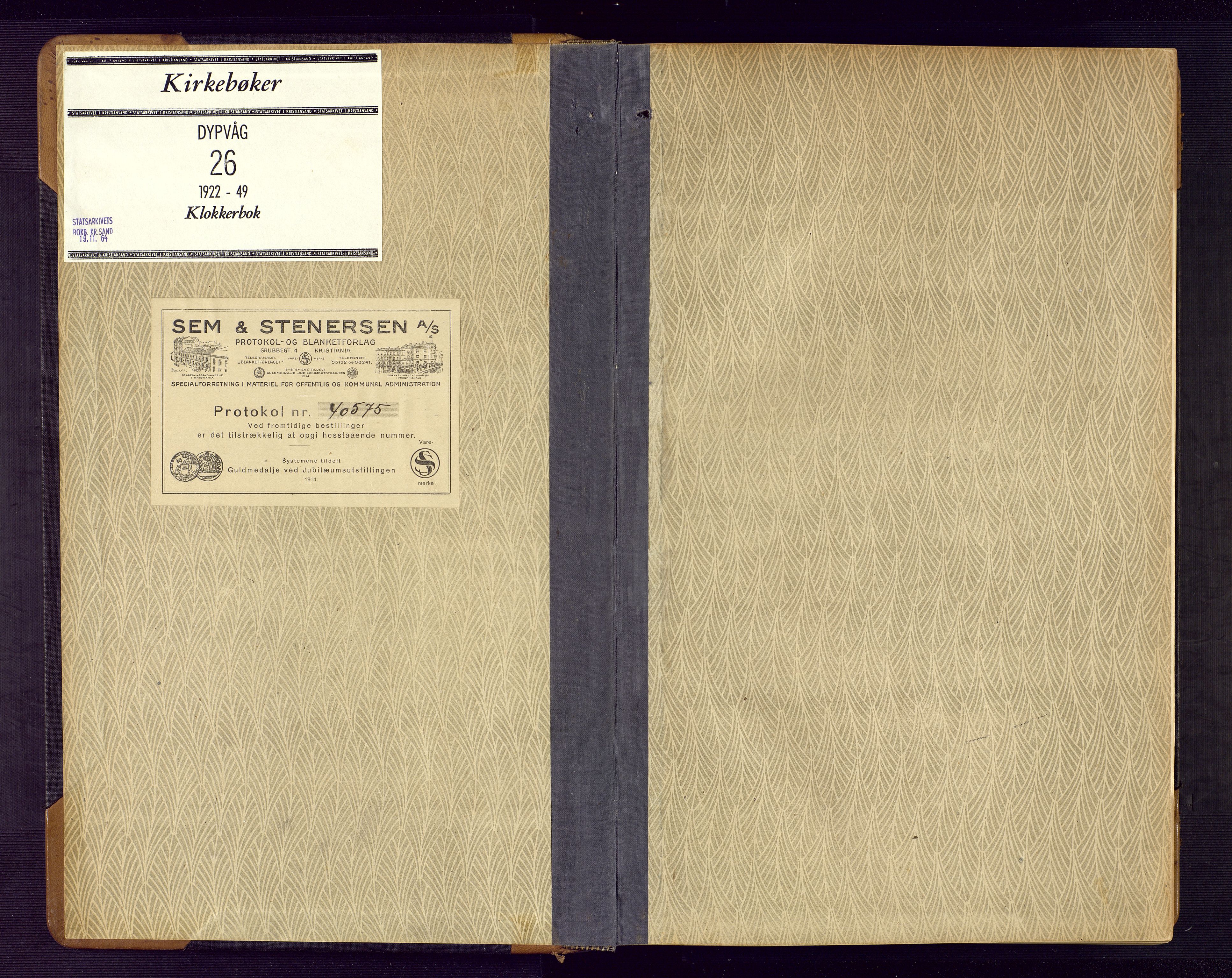 Dypvåg sokneprestkontor, SAK/1111-0007/F/Fb/Fba/L0015: Klokkerbok nr. B 15, 1922-1949