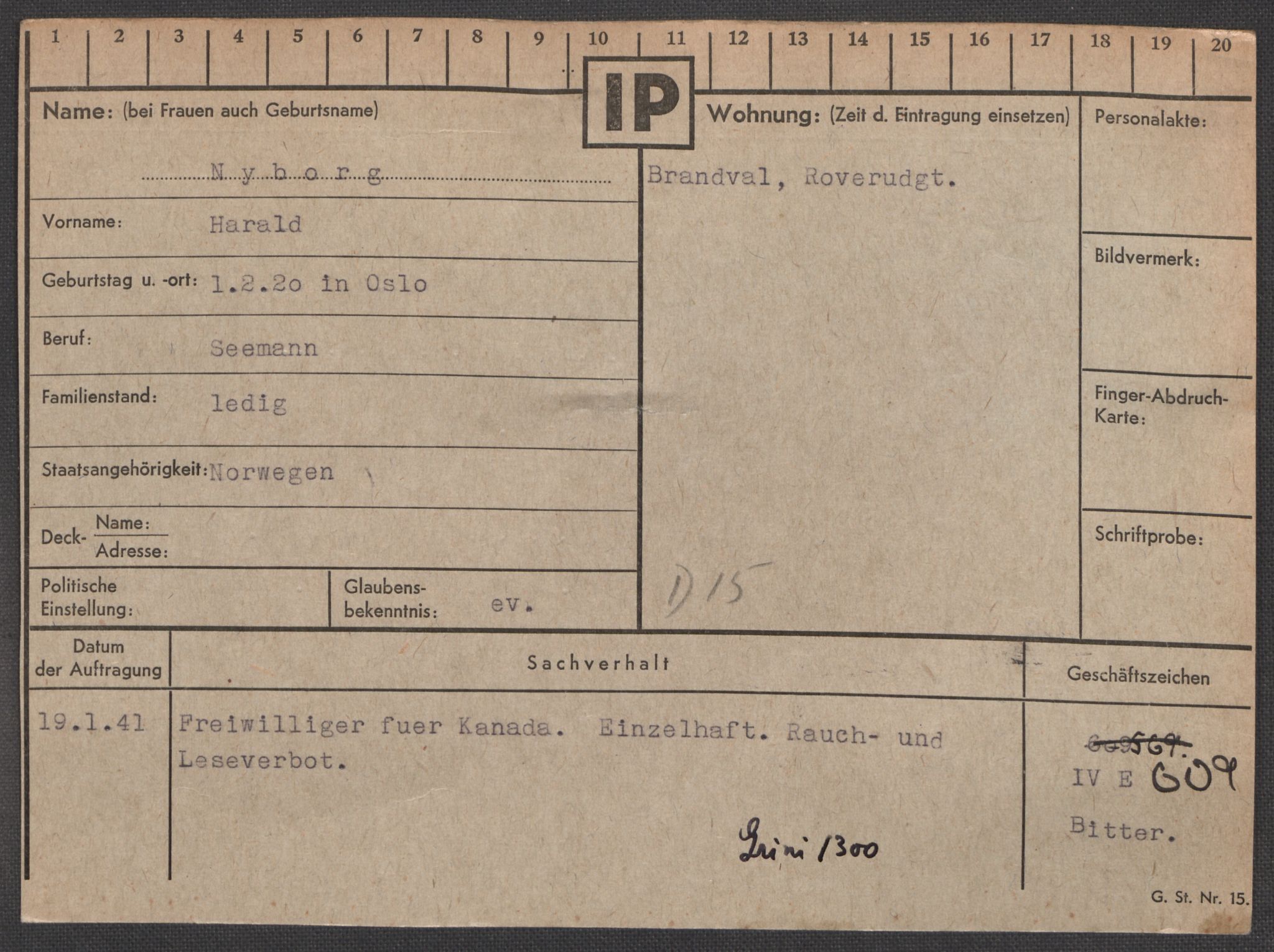 Befehlshaber der Sicherheitspolizei und des SD, RA/RAFA-5969/E/Ea/Eaa/L0007: Register over norske fanger i Møllergata 19: Lundb-N, 1940-1945, s. 1482