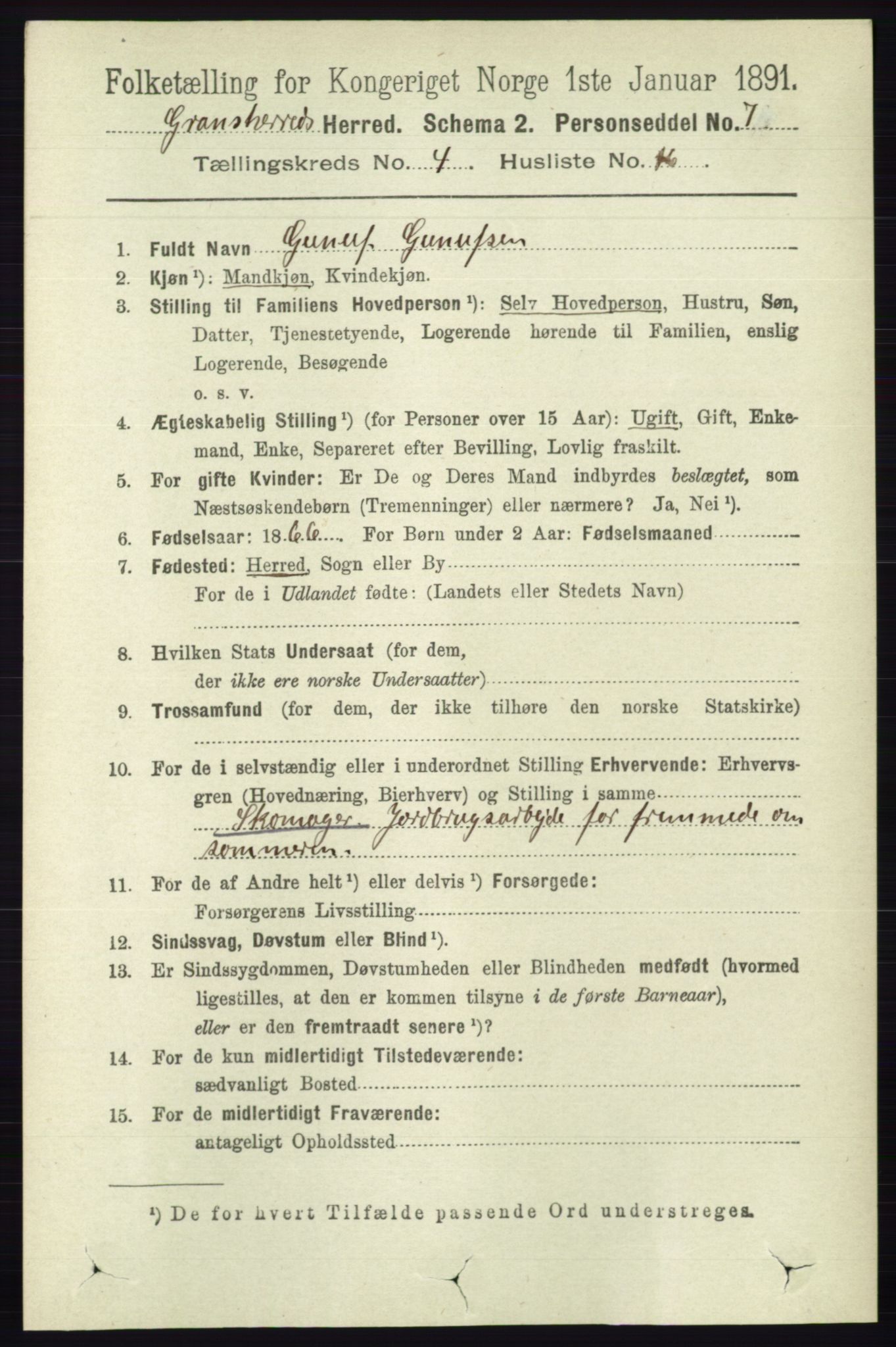 RA, Folketelling 1891 for 0824 Gransherad herred, 1891, s. 791