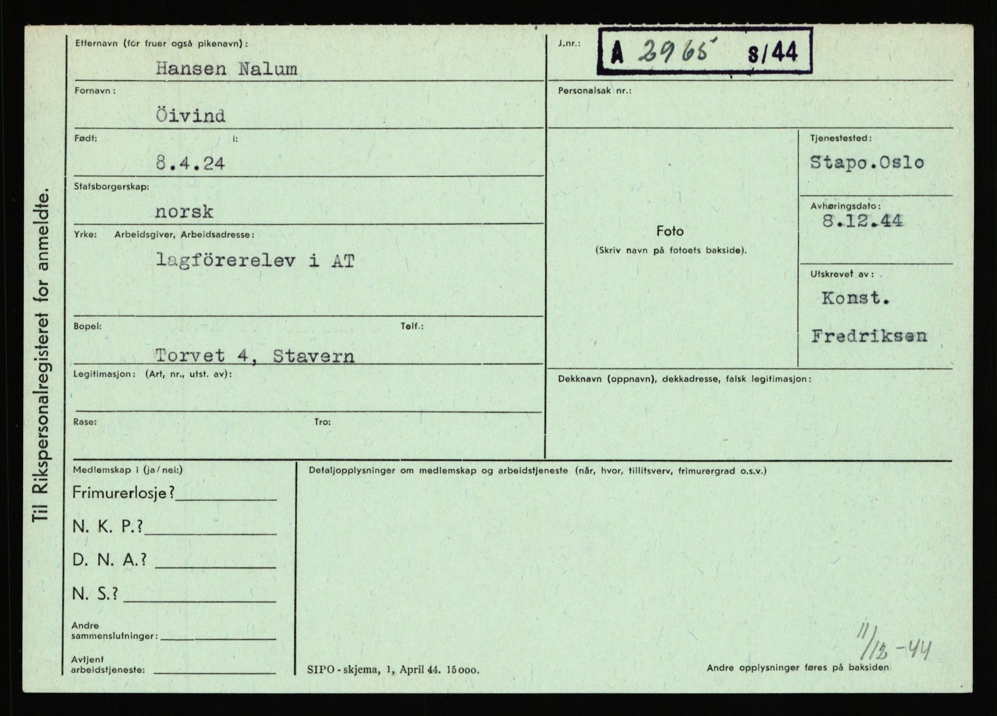 Statspolitiet - Hovedkontoret / Osloavdelingen, AV/RA-S-1329/C/Ca/L0011: Molberg - Nøstvold, 1943-1945, s. 1135