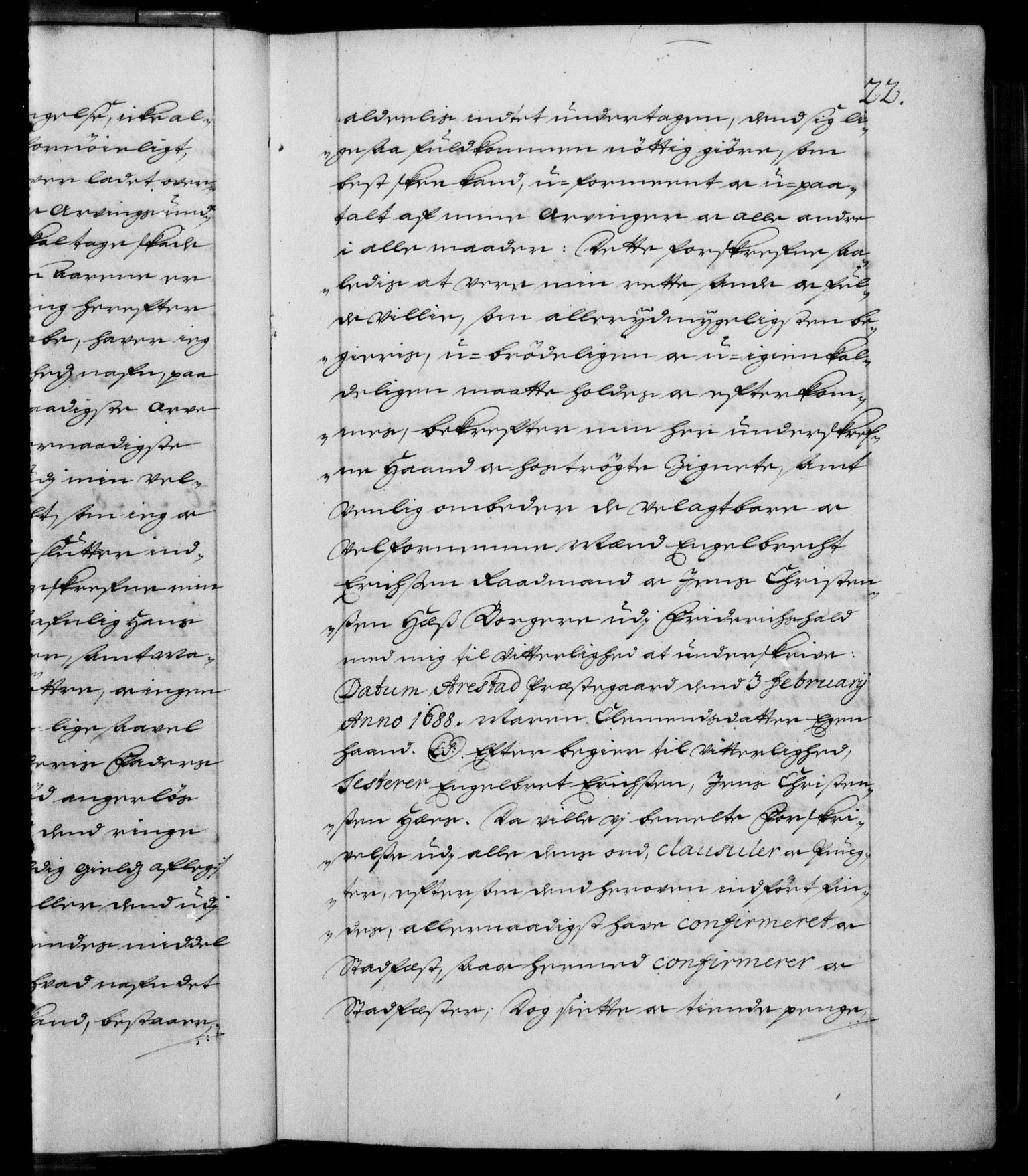 Danske Kanselli 1572-1799, AV/RA-EA-3023/F/Fc/Fca/Fcaa/L0015: Norske registre (mikrofilm), 1688-1691, s. 22a
