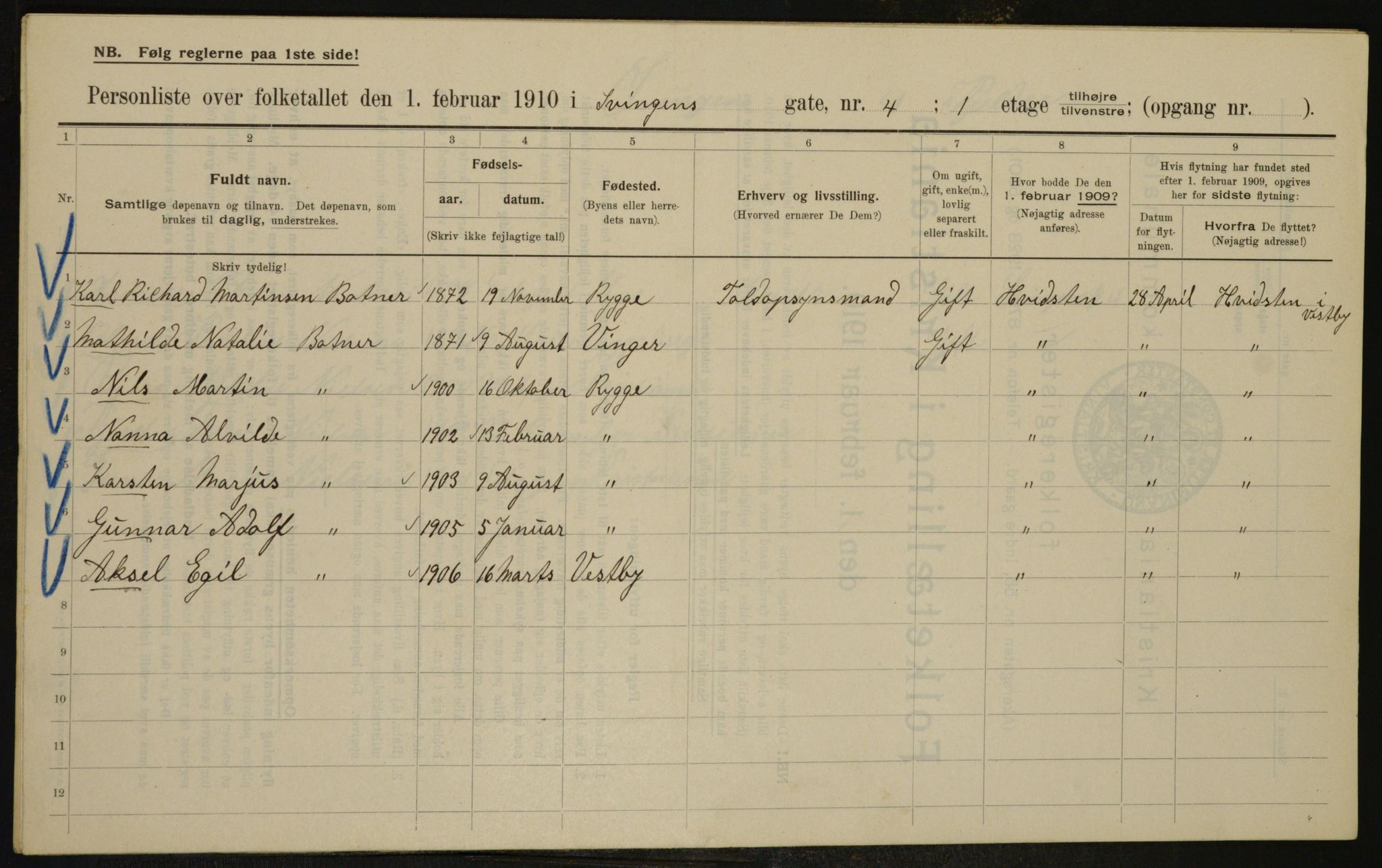 OBA, Kommunal folketelling 1.2.1910 for Kristiania, 1910, s. 100652