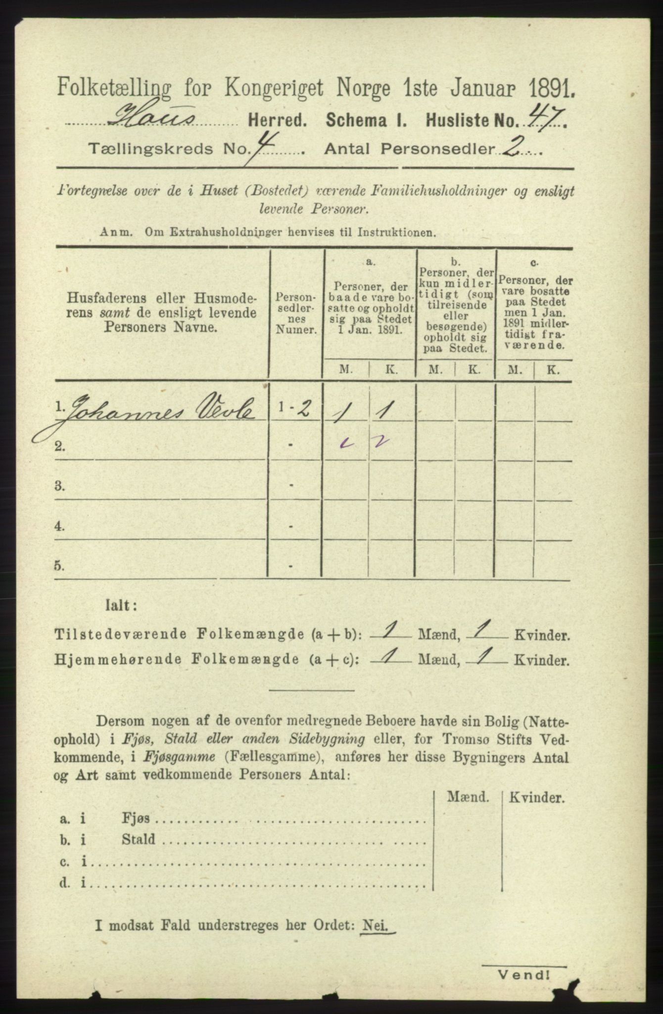 RA, Folketelling 1891 for 1250 Haus herred, 1891, s. 1388