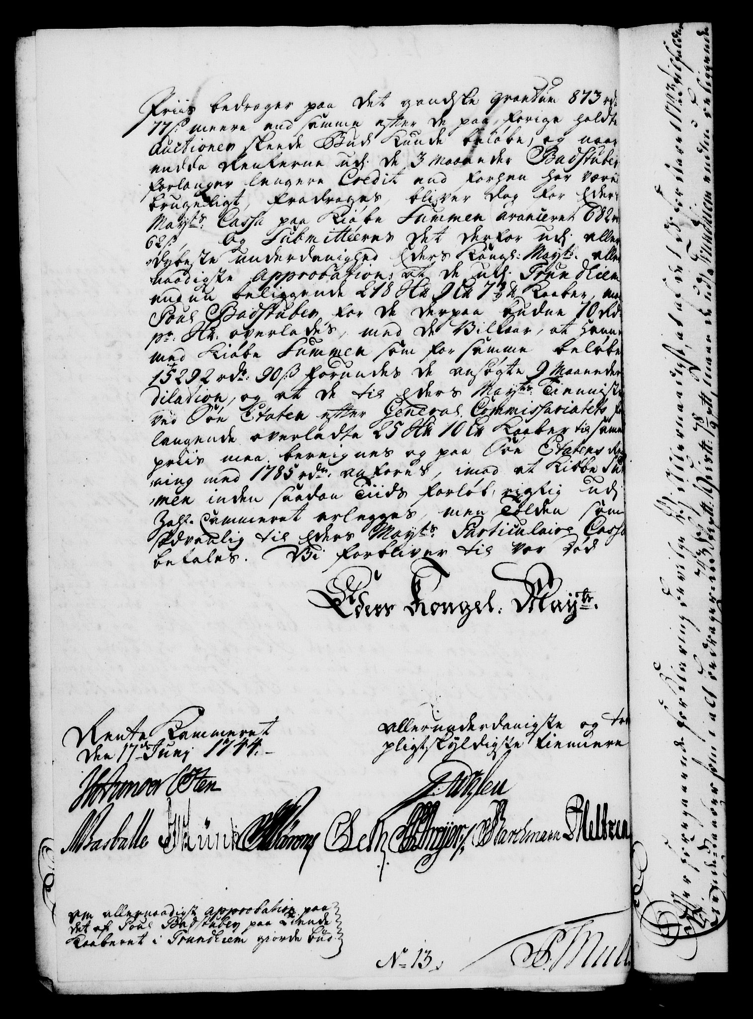 Rentekammeret, Kammerkanselliet, RA/EA-3111/G/Gf/Gfa/L0027: Norsk relasjons- og resolusjonsprotokoll (merket RK 52.27), 1744, s. 457