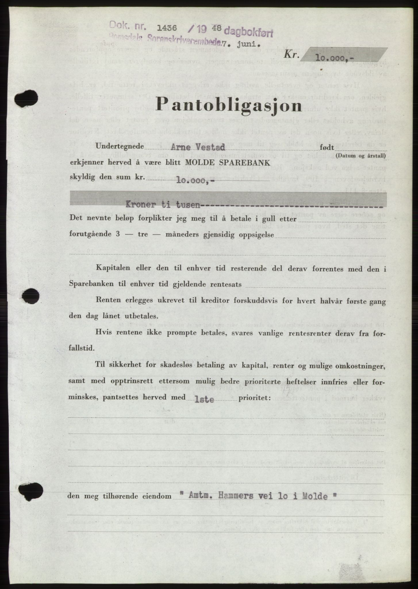 Romsdal sorenskriveri, SAT/A-4149/1/2/2C: Pantebok nr. B4, 1948-1949, Dagboknr: 1436/1948