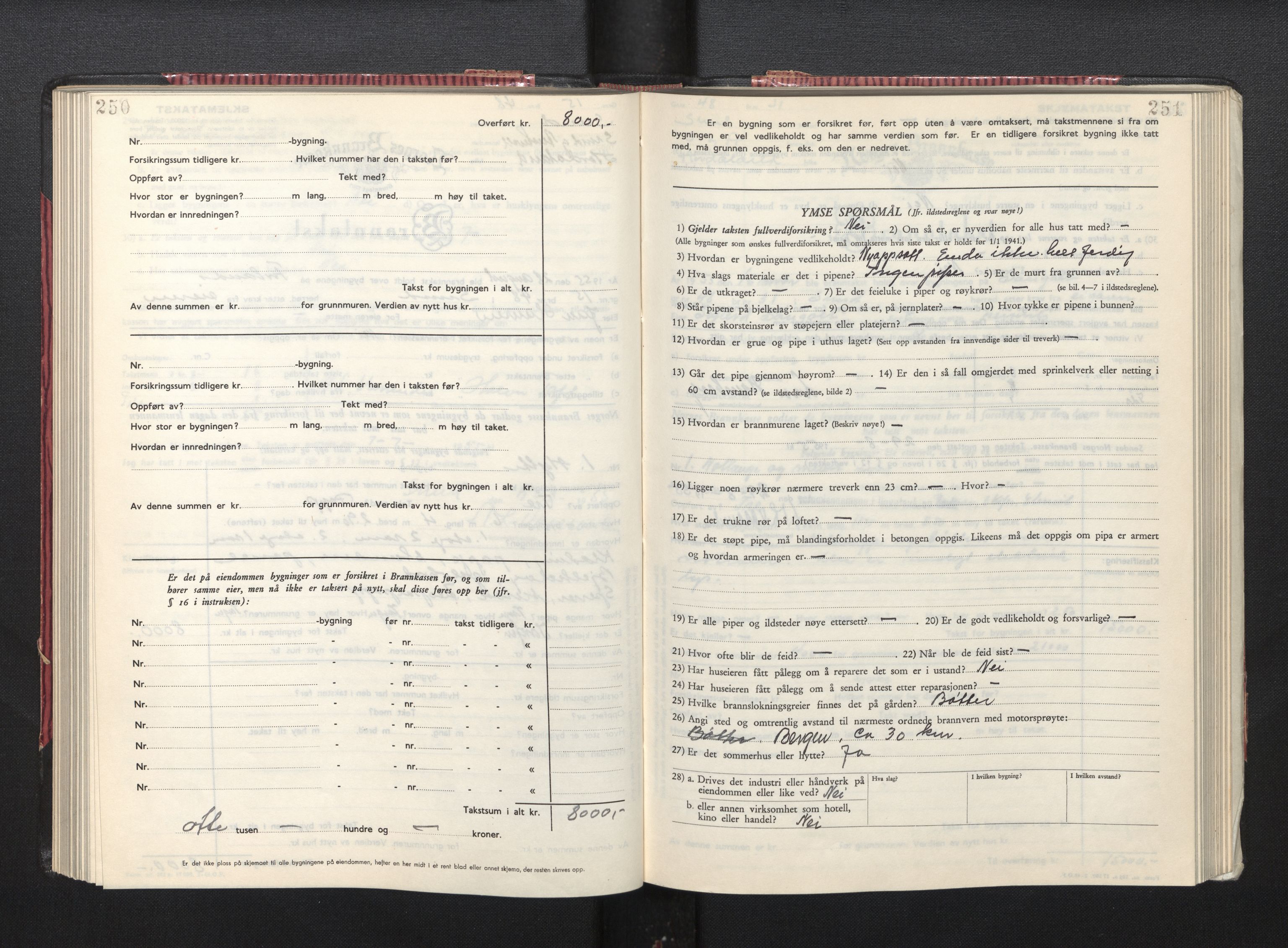 Lensmannen i Sund og Austevoll, AV/SAB-A-35201/0012/L0005: Branntakstprotokoll, skjematakst, 1949-1955, s. 250-251