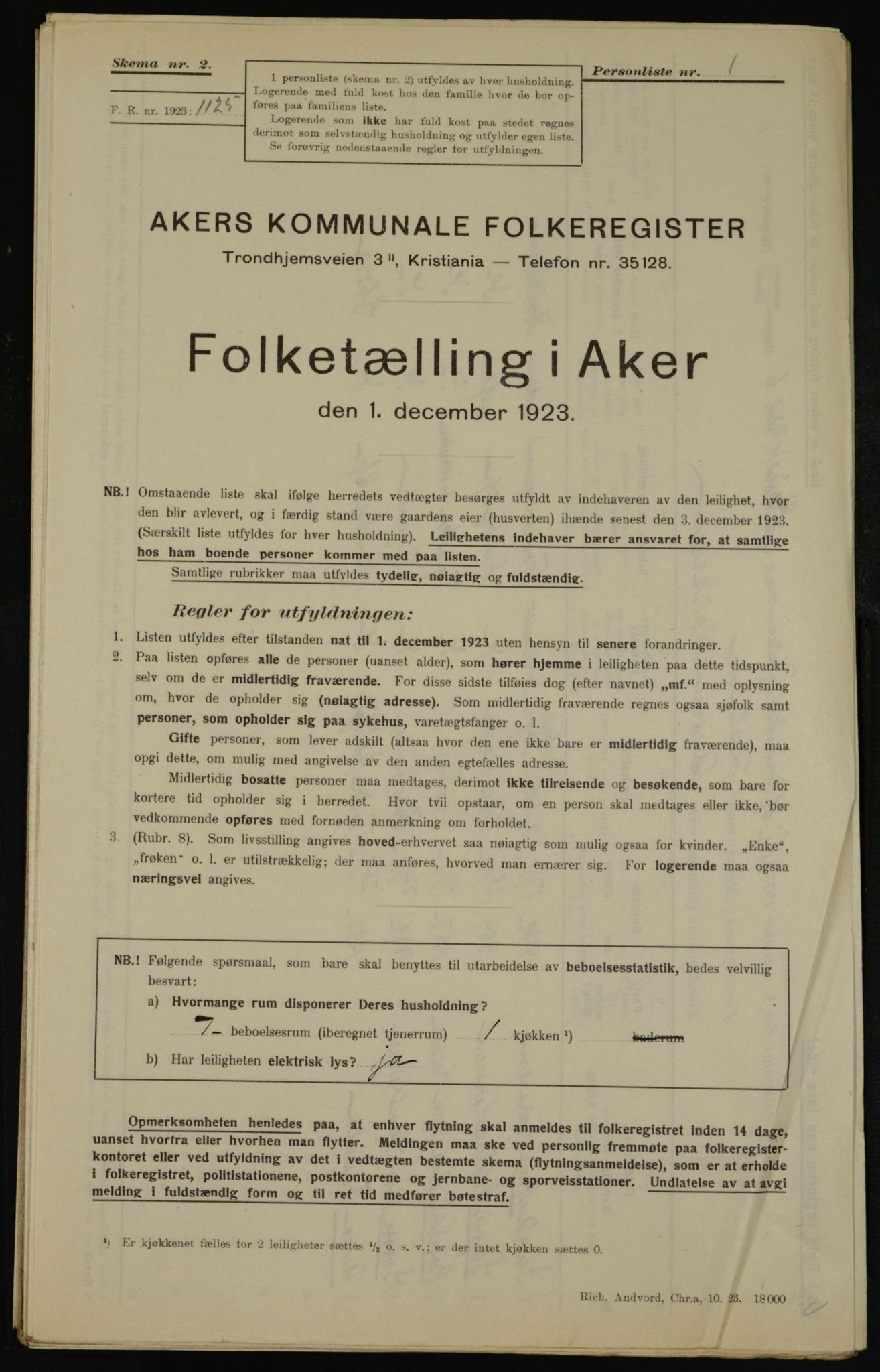 , Kommunal folketelling 1.12.1923 for Aker, 1923, s. 43220