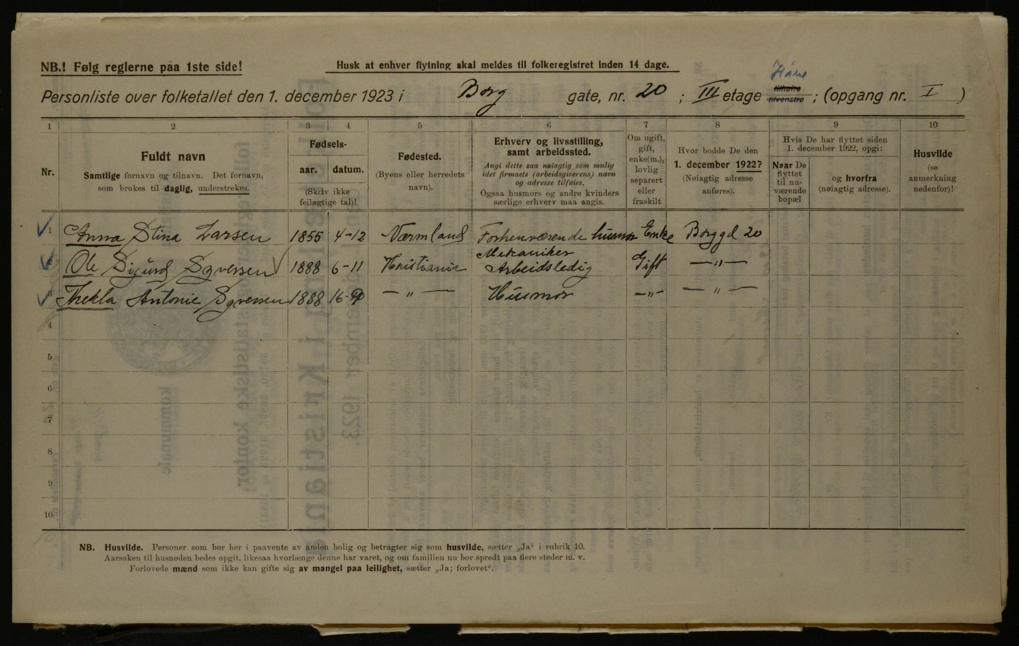 OBA, Kommunal folketelling 1.12.1923 for Kristiania, 1923, s. 9133