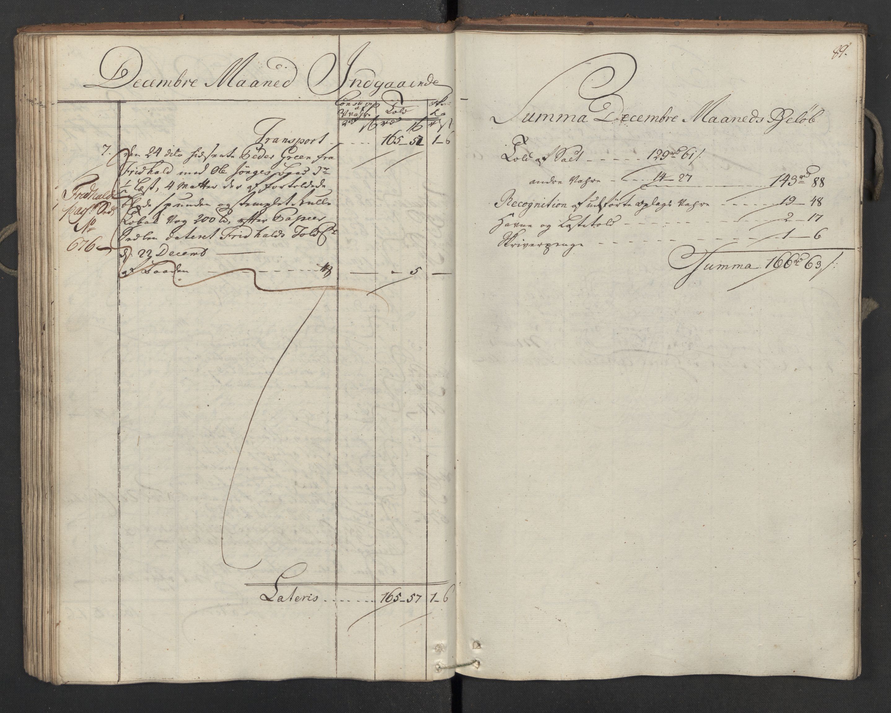 Generaltollkammeret, tollregnskaper, AV/RA-EA-5490/R02/L0034/0001: Tollregnskaper Fredrikstad / Inngående hovedtollbok, 1762, s. 88b-89a