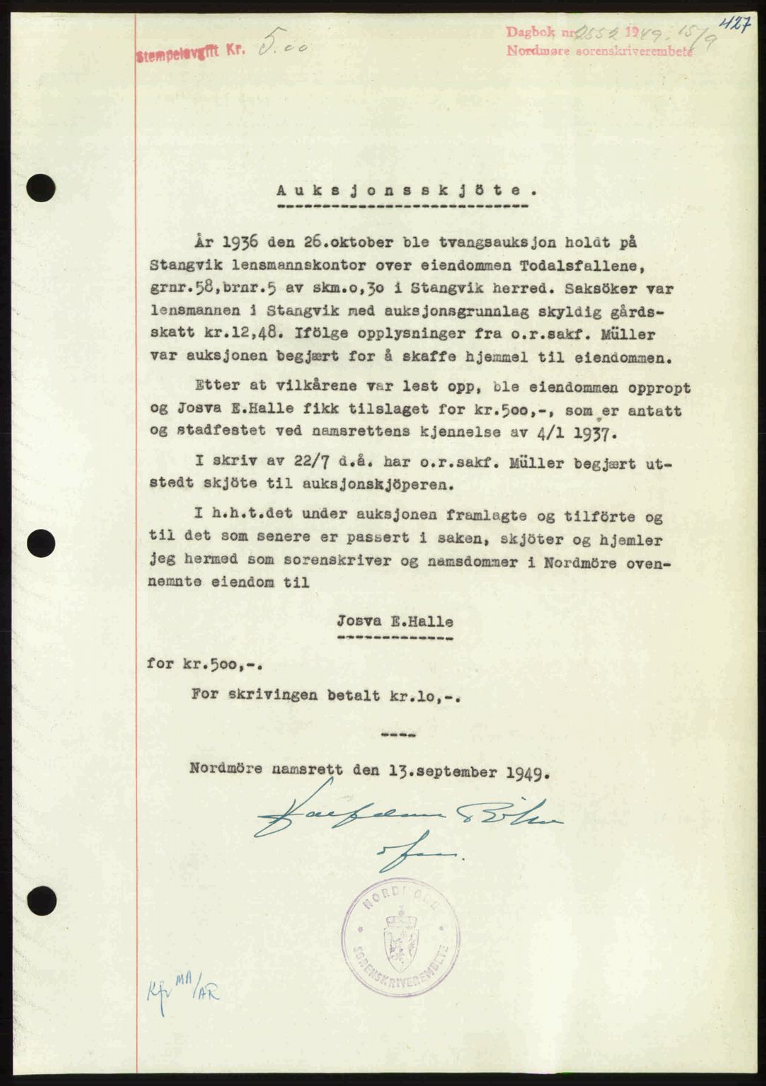 Nordmøre sorenskriveri, SAT/A-4132/1/2/2Ca: Pantebok nr. A112, 1949-1949, Dagboknr: 2552/1949