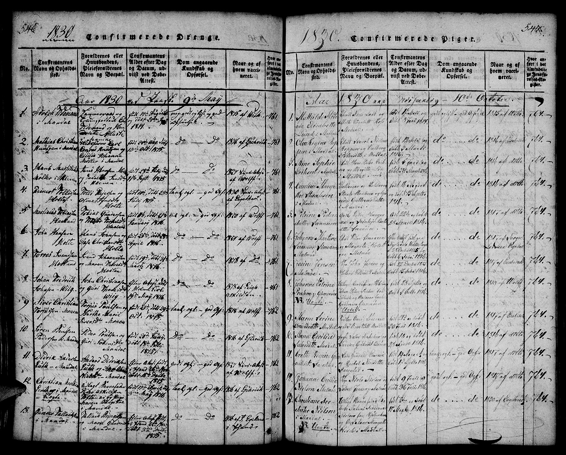 Mandal sokneprestkontor, AV/SAK-1111-0030/F/Fa/Faa/L0010: Ministerialbok nr. A 10, 1817-1830, s. 546-547