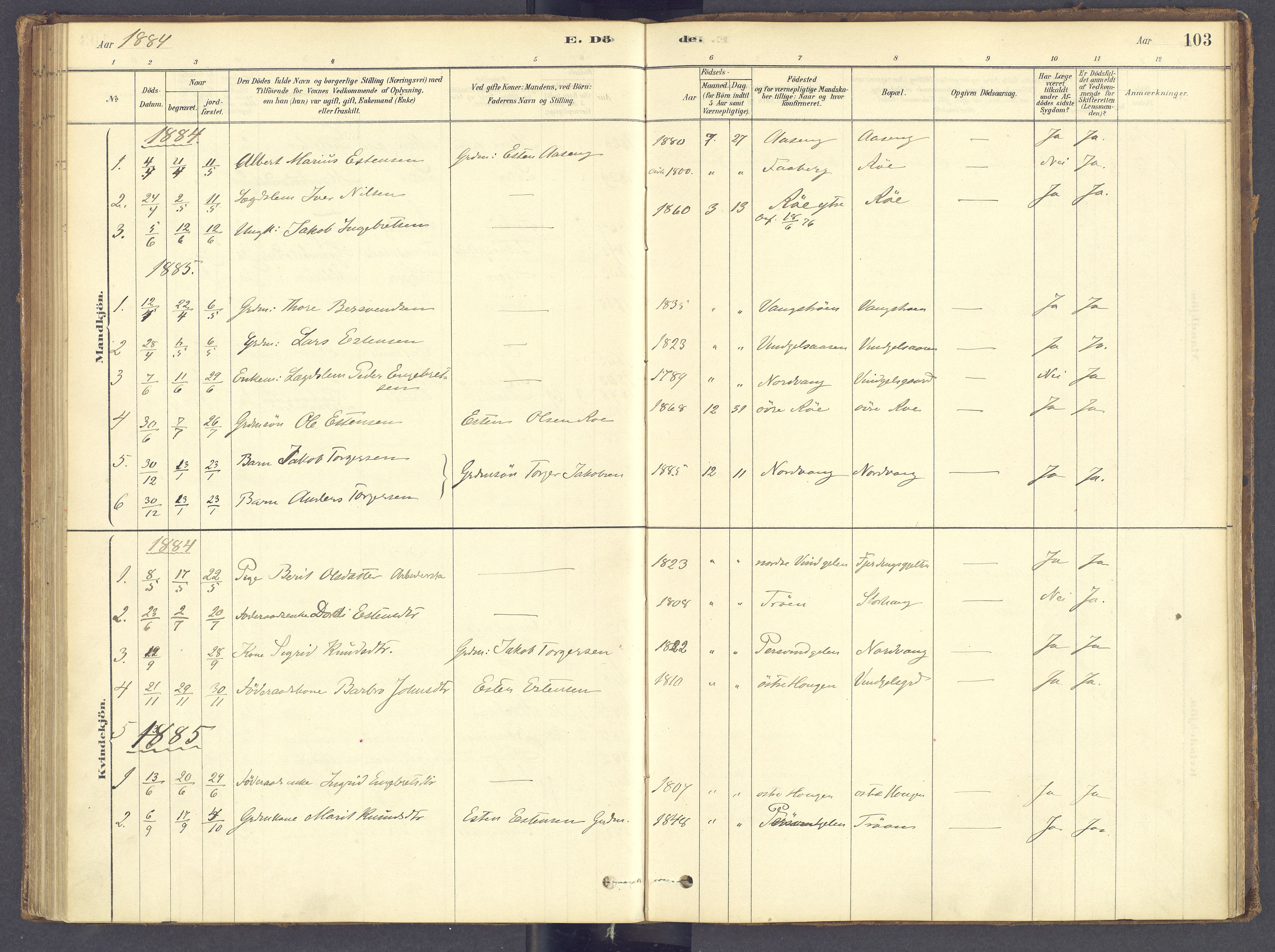 Tolga prestekontor, AV/SAH-PREST-062/K/L0012: Ministerialbok nr. 12, 1877-1925, s. 103