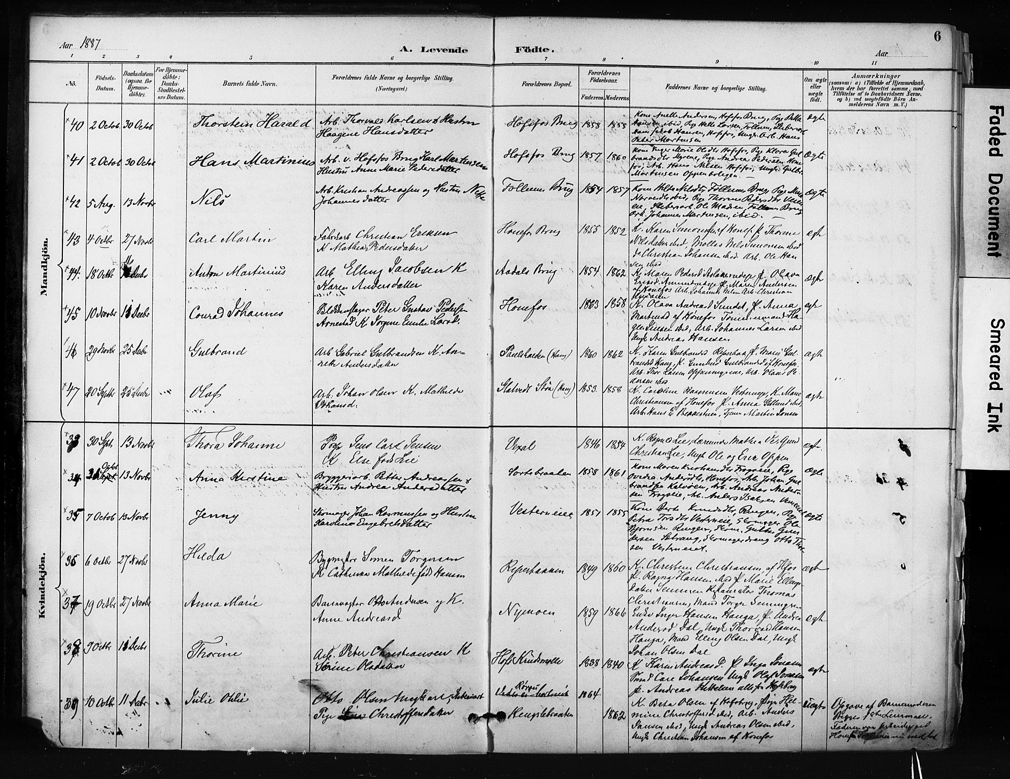 Hønefoss kirkebøker, AV/SAKO-A-609/F/Fa/L0002: Ministerialbok nr. 2, 1887-1906, s. 6