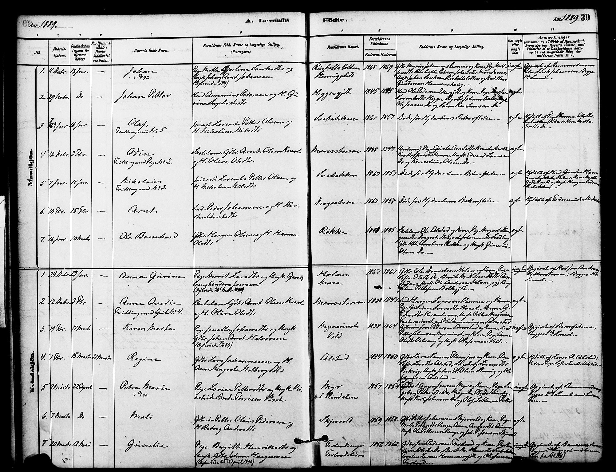 Ministerialprotokoller, klokkerbøker og fødselsregistre - Nord-Trøndelag, AV/SAT-A-1458/712/L0100: Ministerialbok nr. 712A01, 1880-1900, s. 39