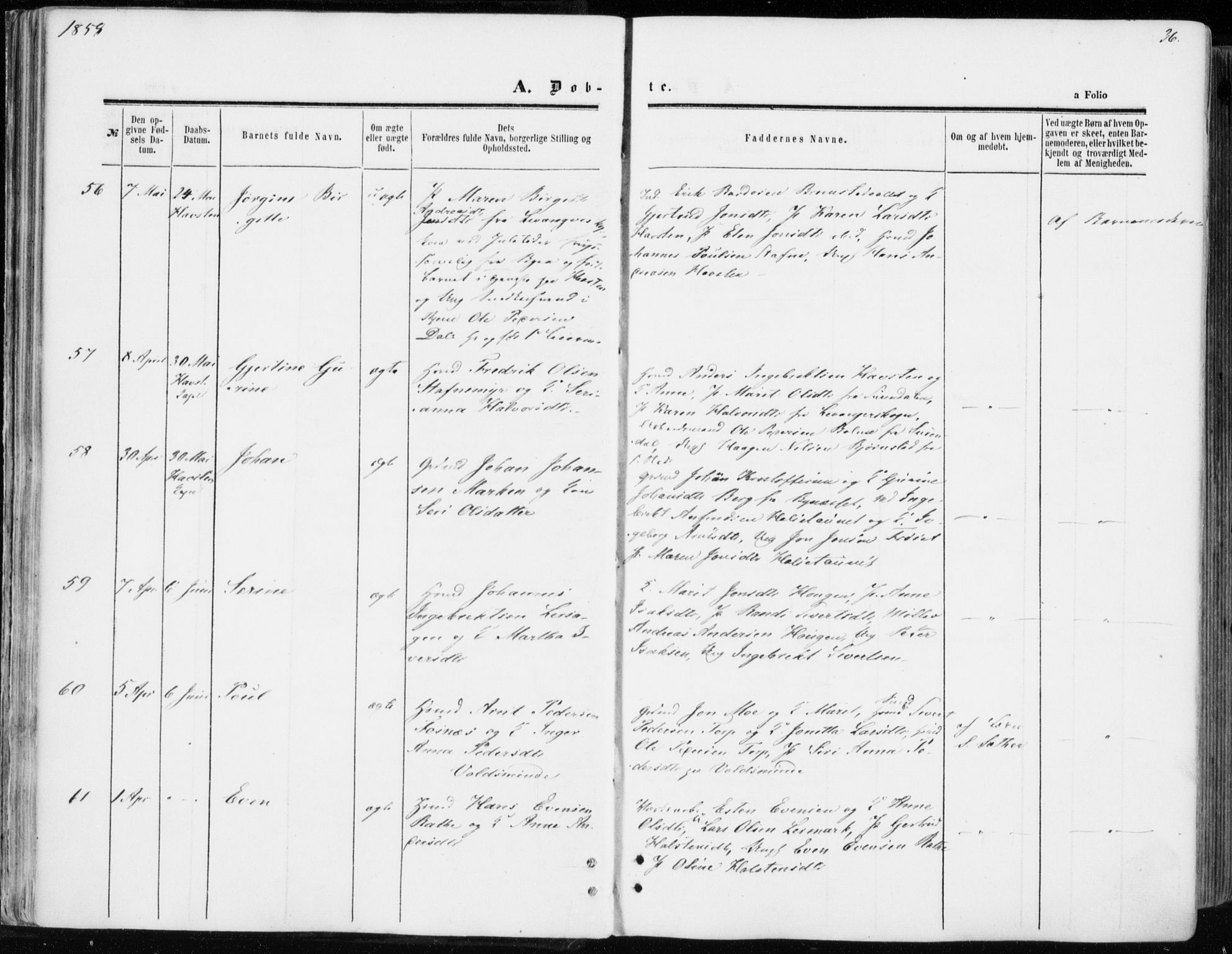 Ministerialprotokoller, klokkerbøker og fødselsregistre - Sør-Trøndelag, SAT/A-1456/606/L0292: Ministerialbok nr. 606A07, 1856-1865, s. 36